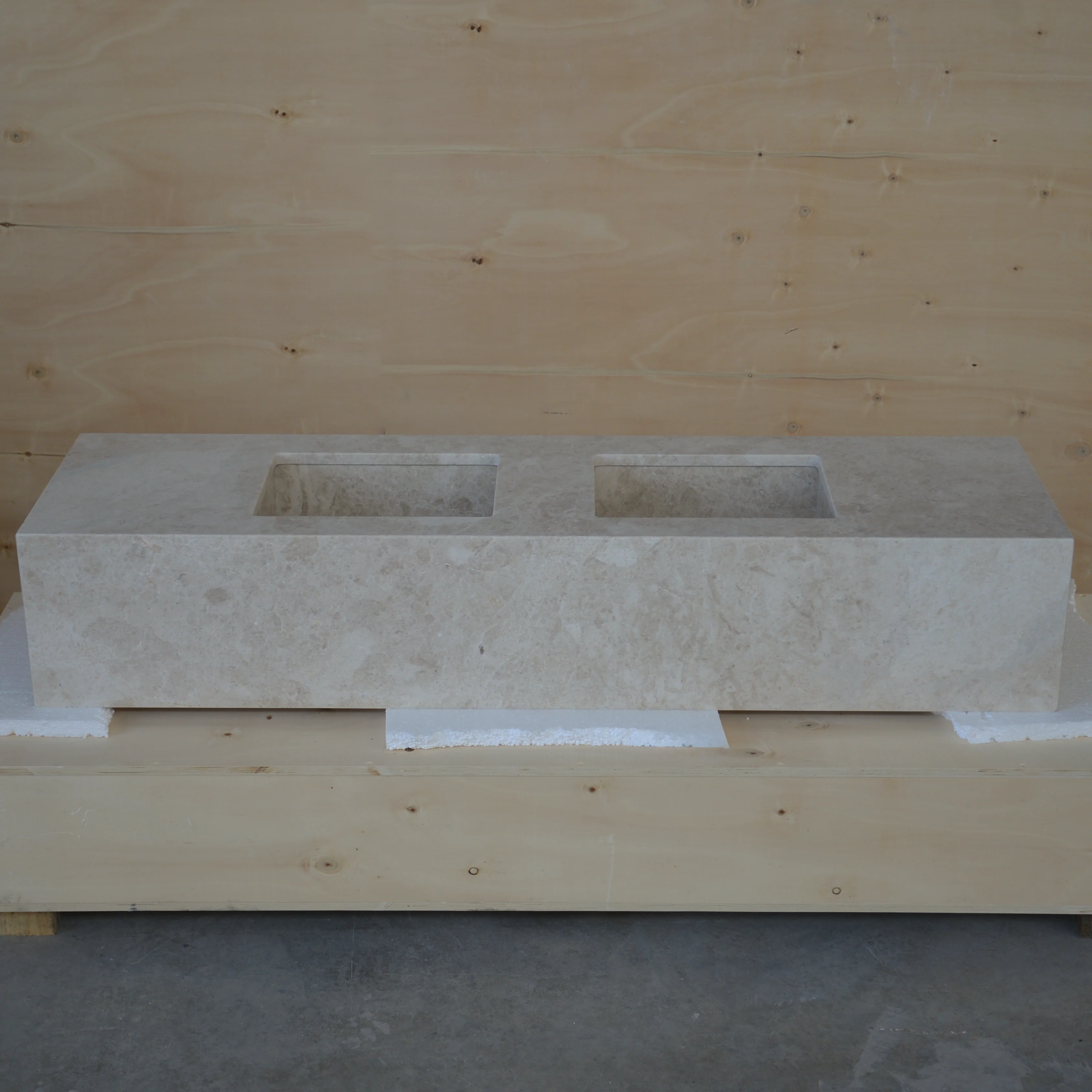 HANDCRAFTED CUSTOM HERA BEIGE MARBLE DOUBLE SINK (NS-114) - Image 2