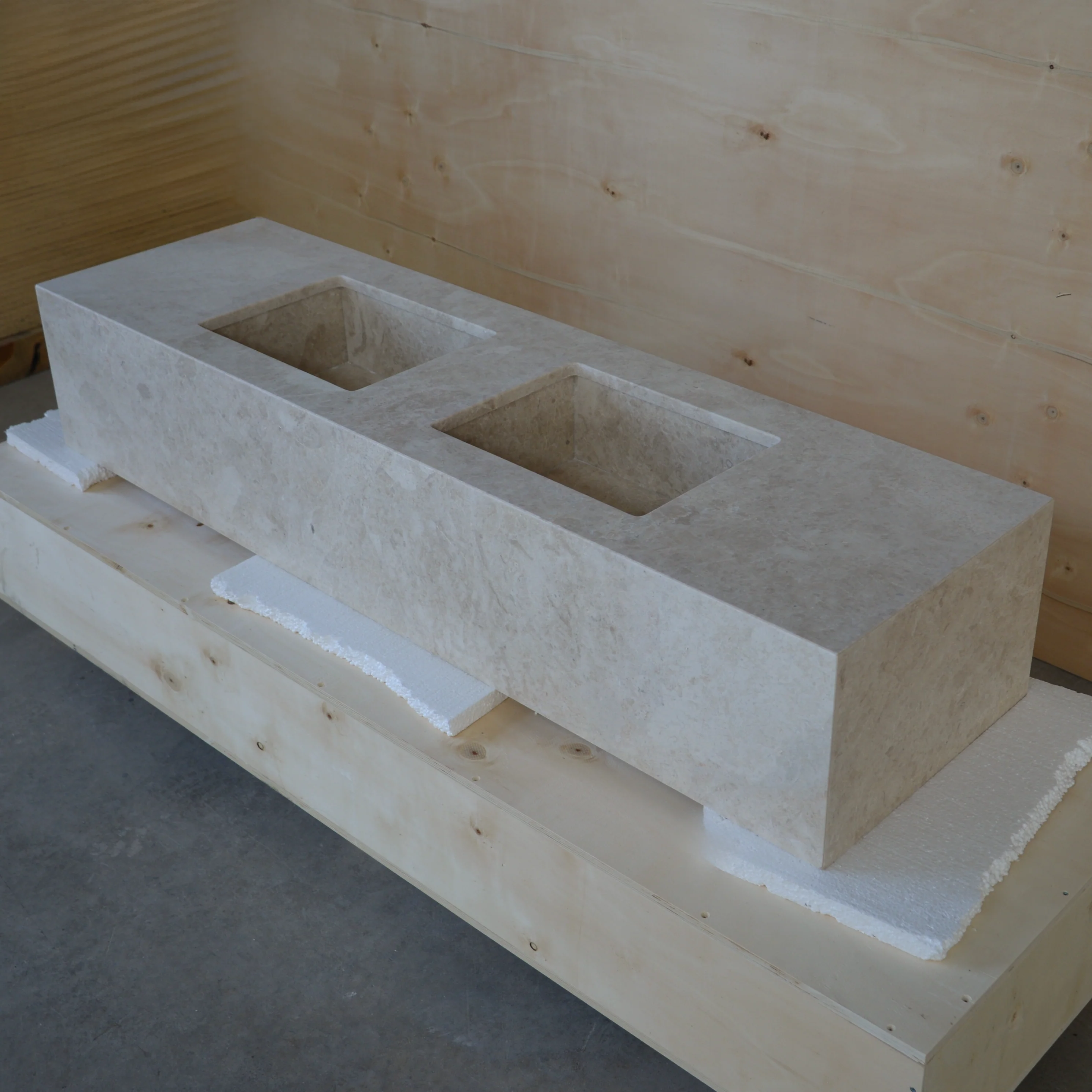 HANDCRAFTED CUSTOM HERA BEIGE MARBLE DOUBLE SINK (NS-114) - Image 3