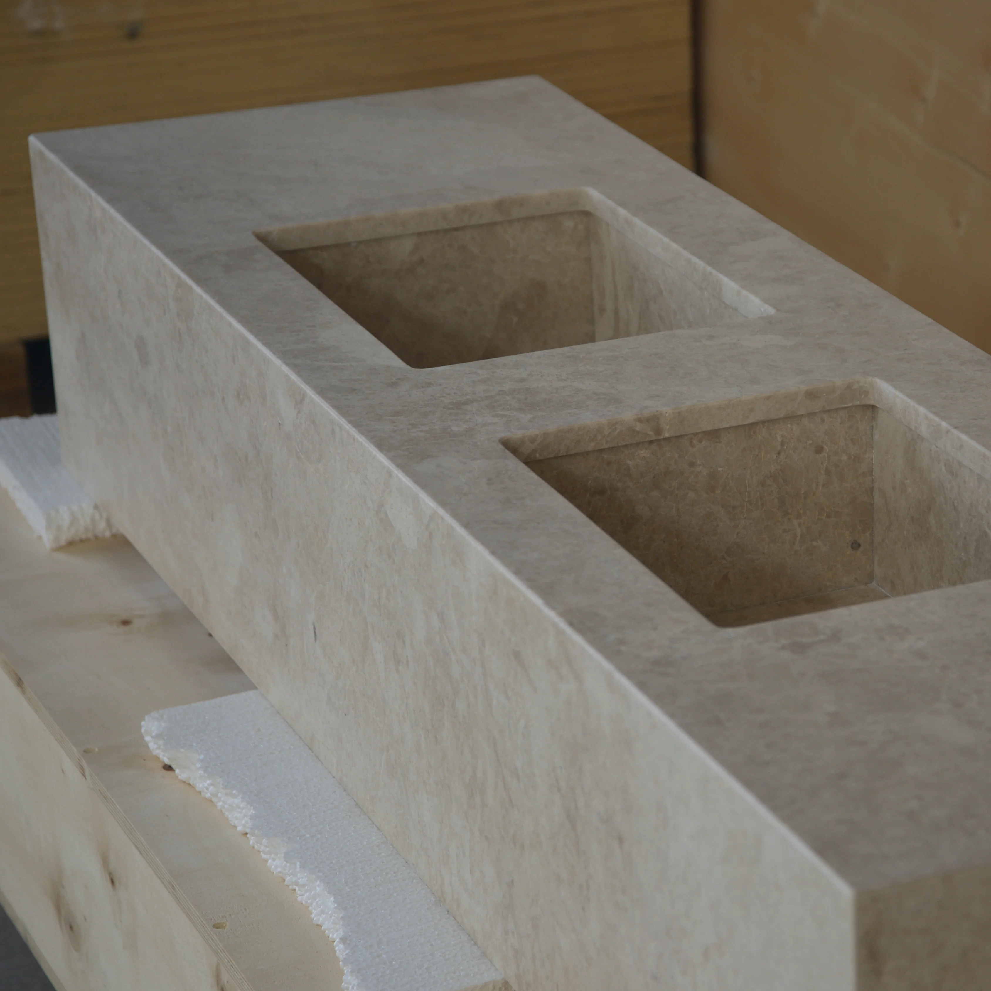 HANDCRAFTED CUSTOM HERA BEIGE MARBLE DOUBLE SINK (NS-114) - Image 5