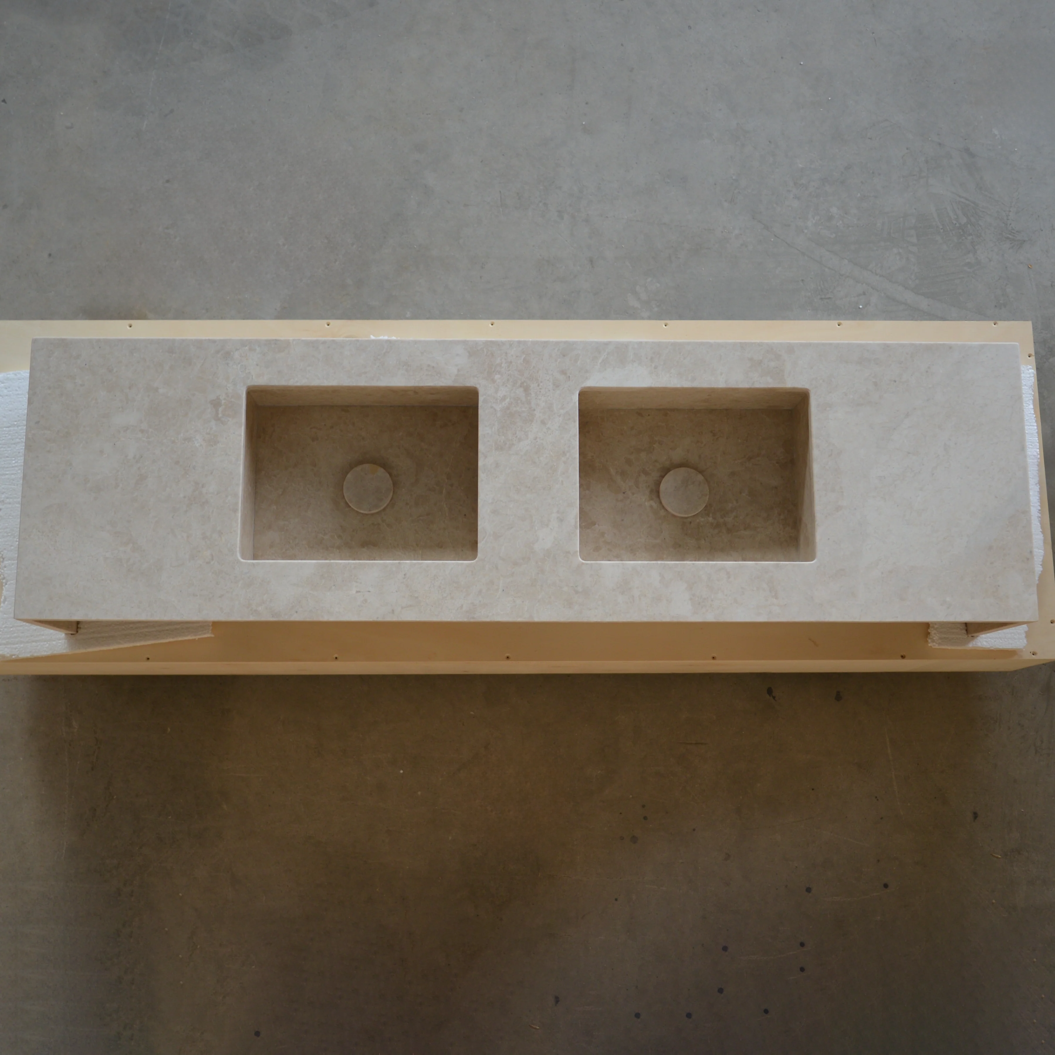 HANDCRAFTED CUSTOM HERA BEIGE MARBLE DOUBLE SINK (NS-114) - Image 9