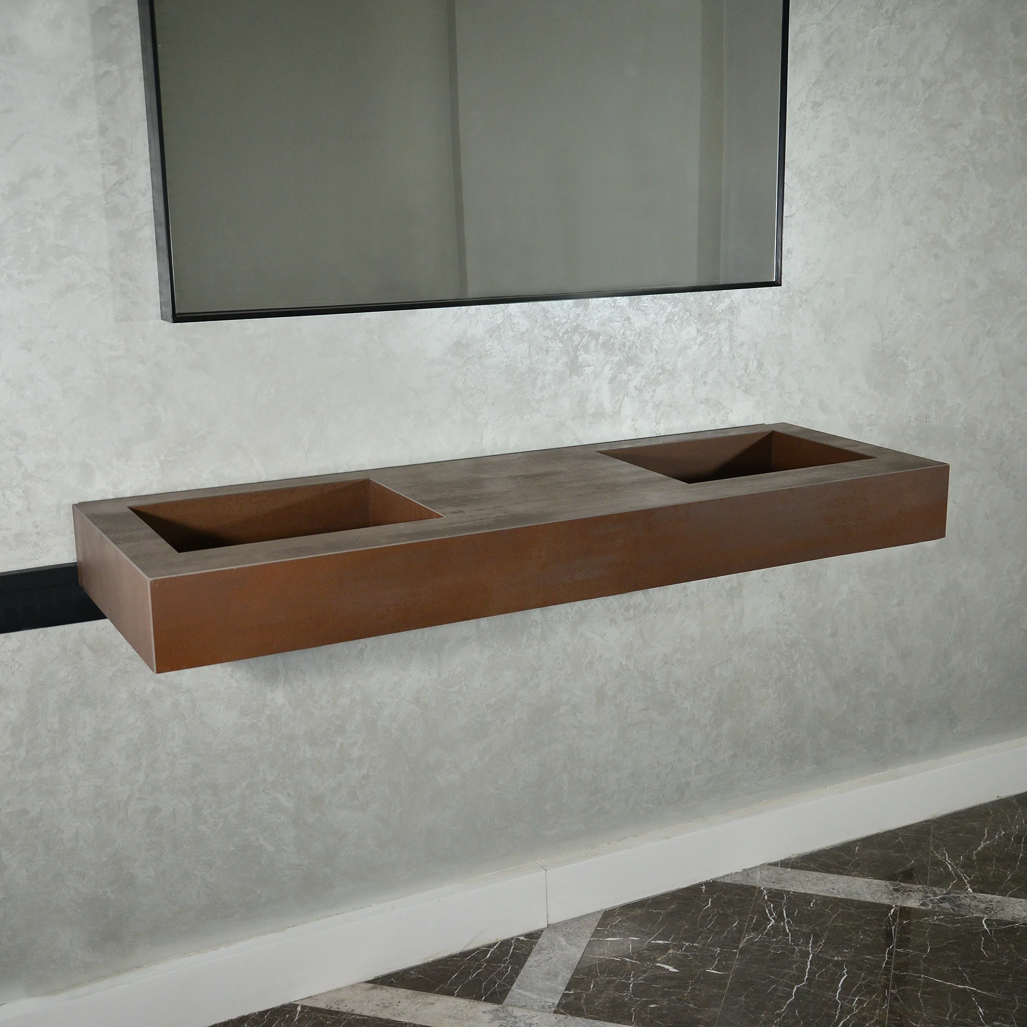 CUSTOM INFINITY – METAL CORTEN ENGINEERED PORCELAIN DOUBLE SINK (ES-083) - Image 2