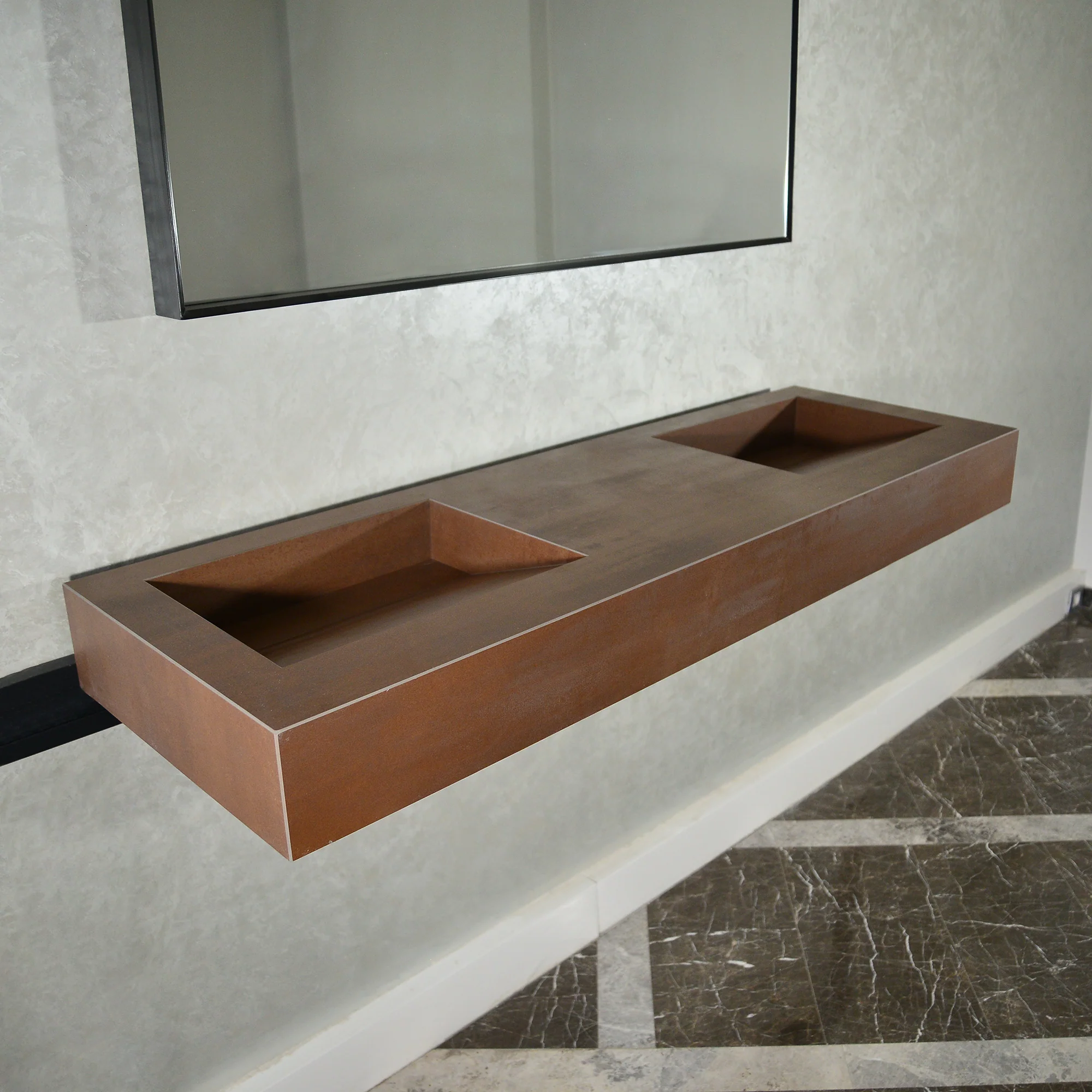 CUSTOM INFINITY – METAL CORTEN ENGINEERED PORCELAIN DOUBLE SINK (ES-083) - Image 3