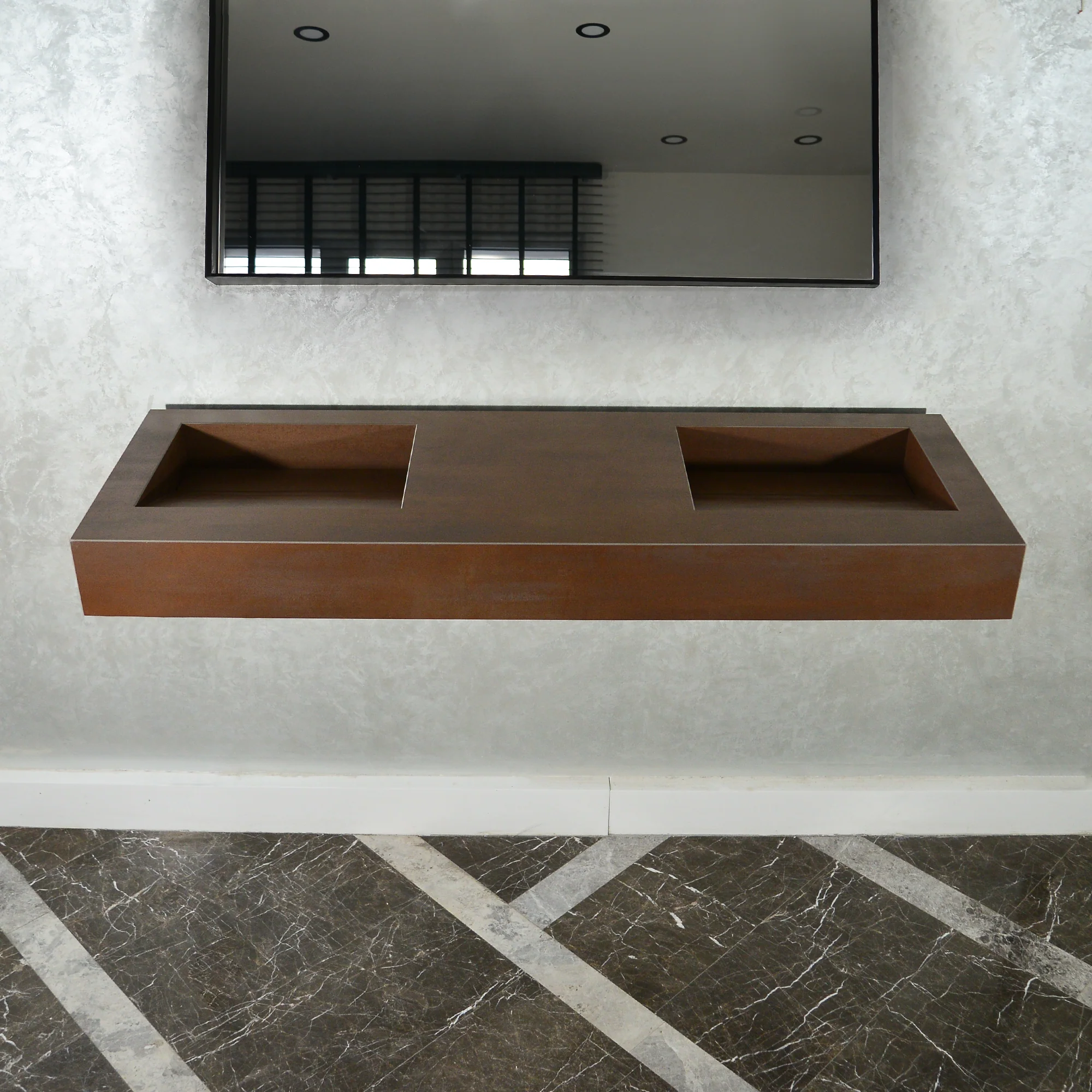 CUSTOM INFINITY – METAL CORTEN ENGINEERED PORCELAIN DOUBLE SINK (ES-083) - Image 4
