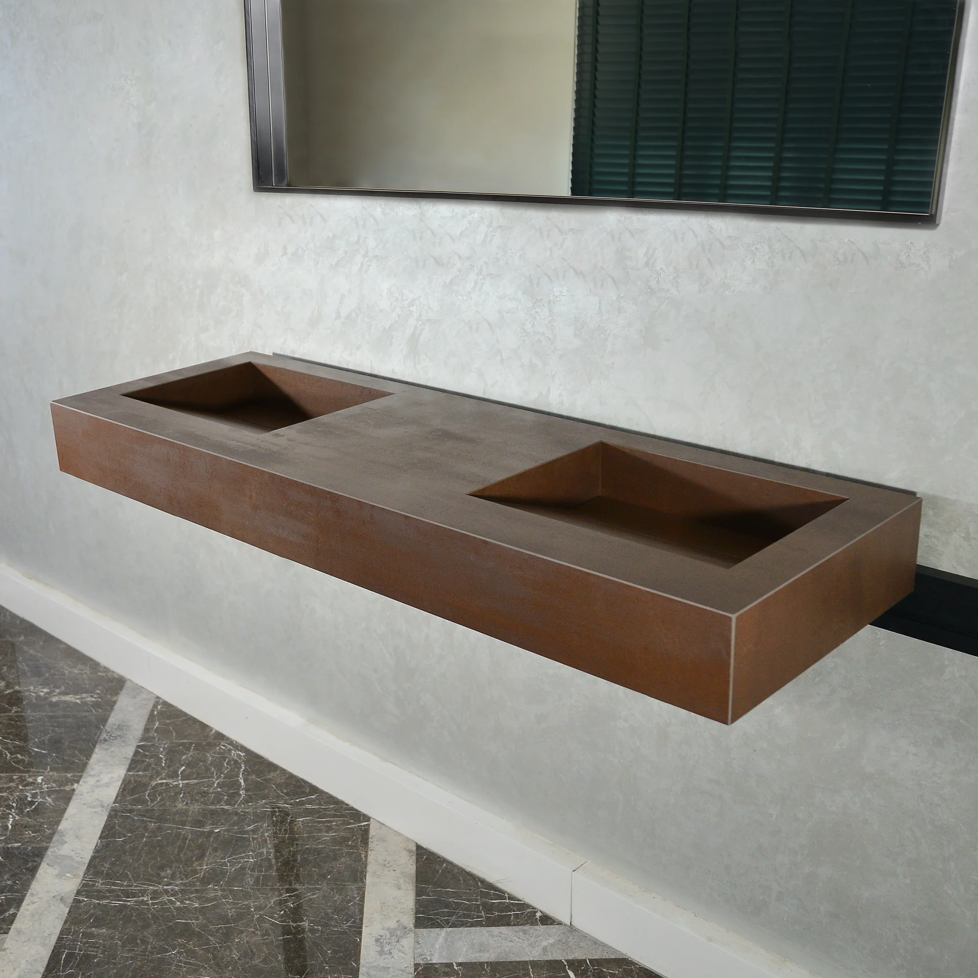 CUSTOM INFINITY – METAL CORTEN ENGINEERED PORCELAIN DOUBLE SINK (ES-083) - Image 5