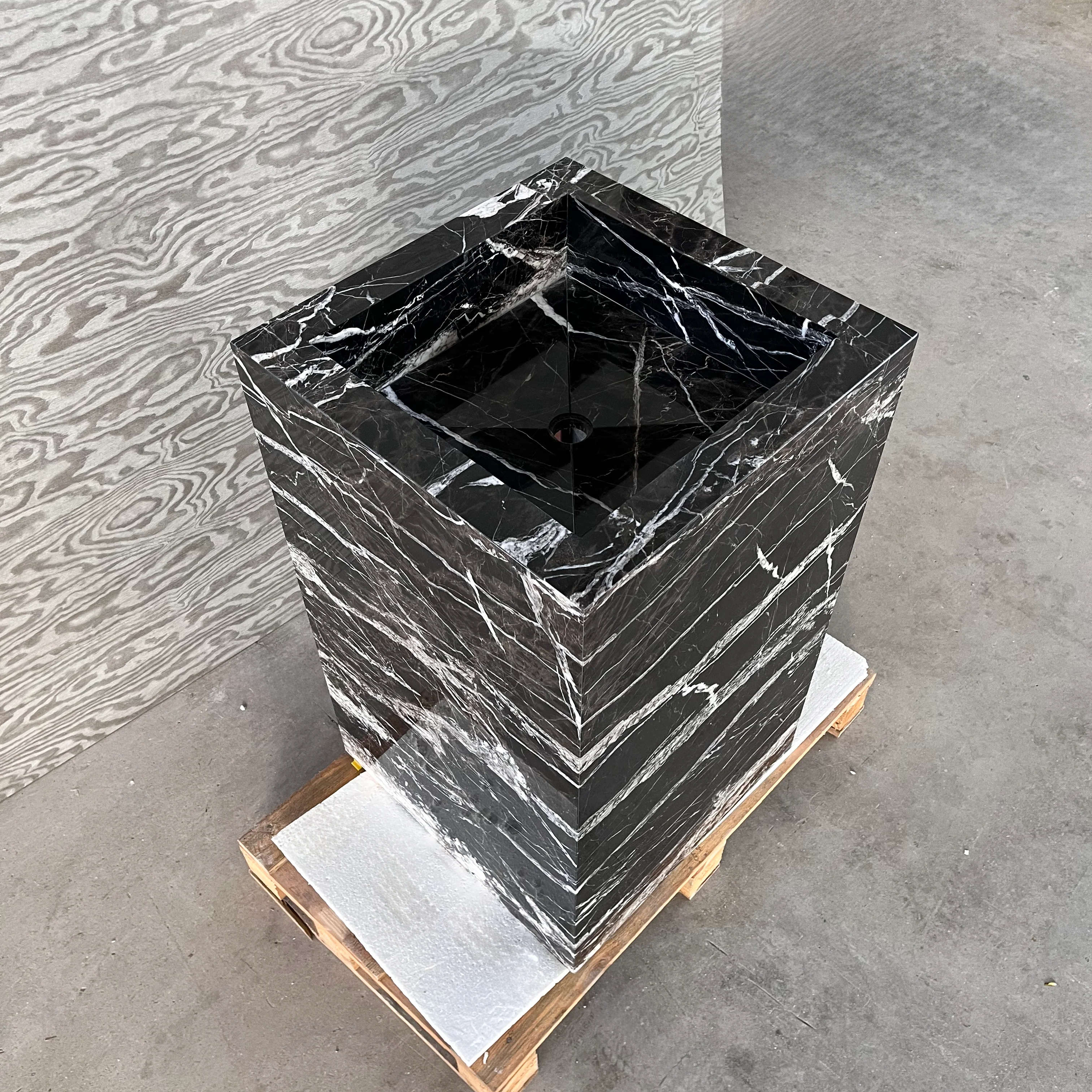HANDCRAFTED CUSTOM PEDESTAL ALEXANDRA BLACK MARBLE SINK (NS-151) - Image 8