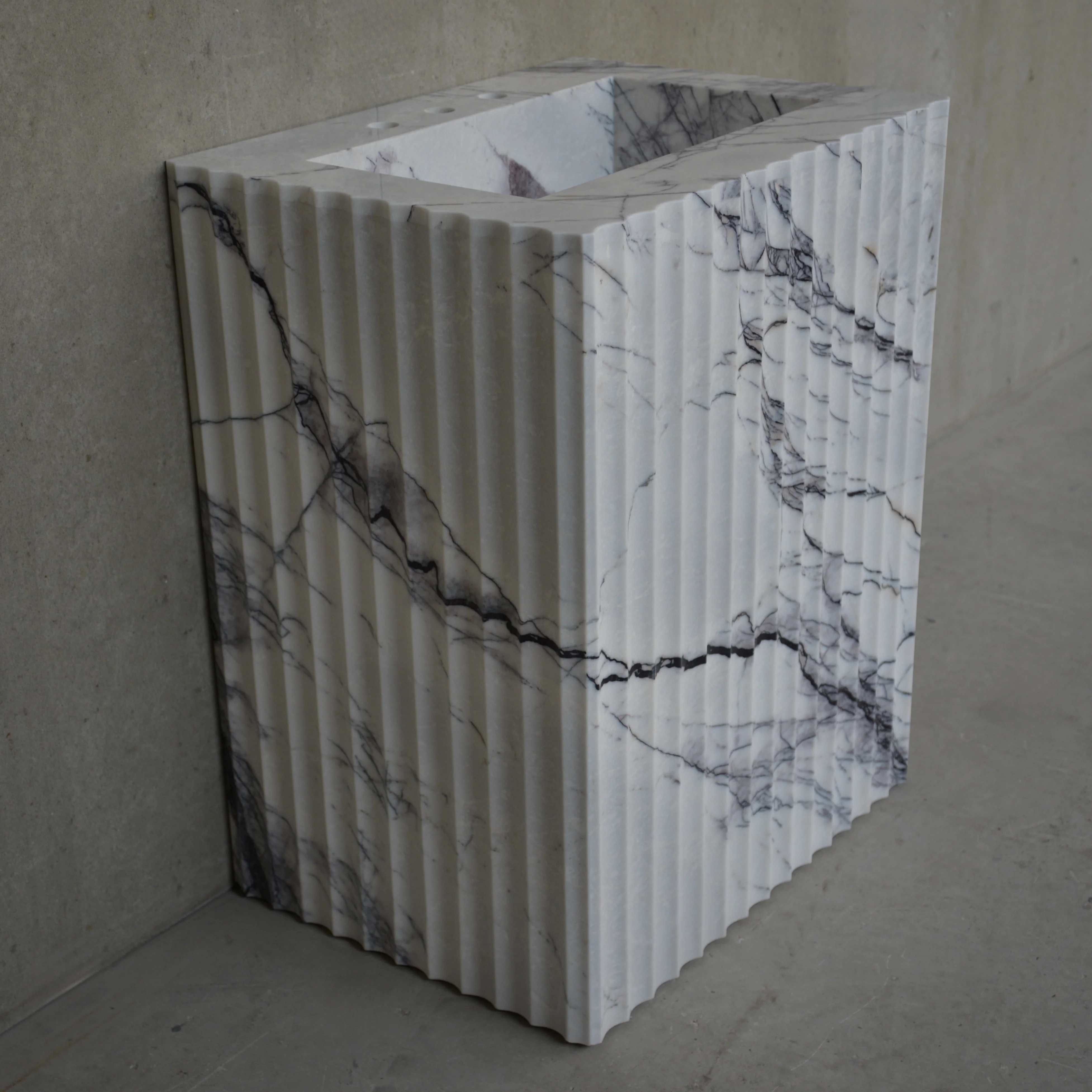 HANDCRAFTED CUSTOM PEDESTAL LILAC MARBLE SINK (NS-220) - Image 3