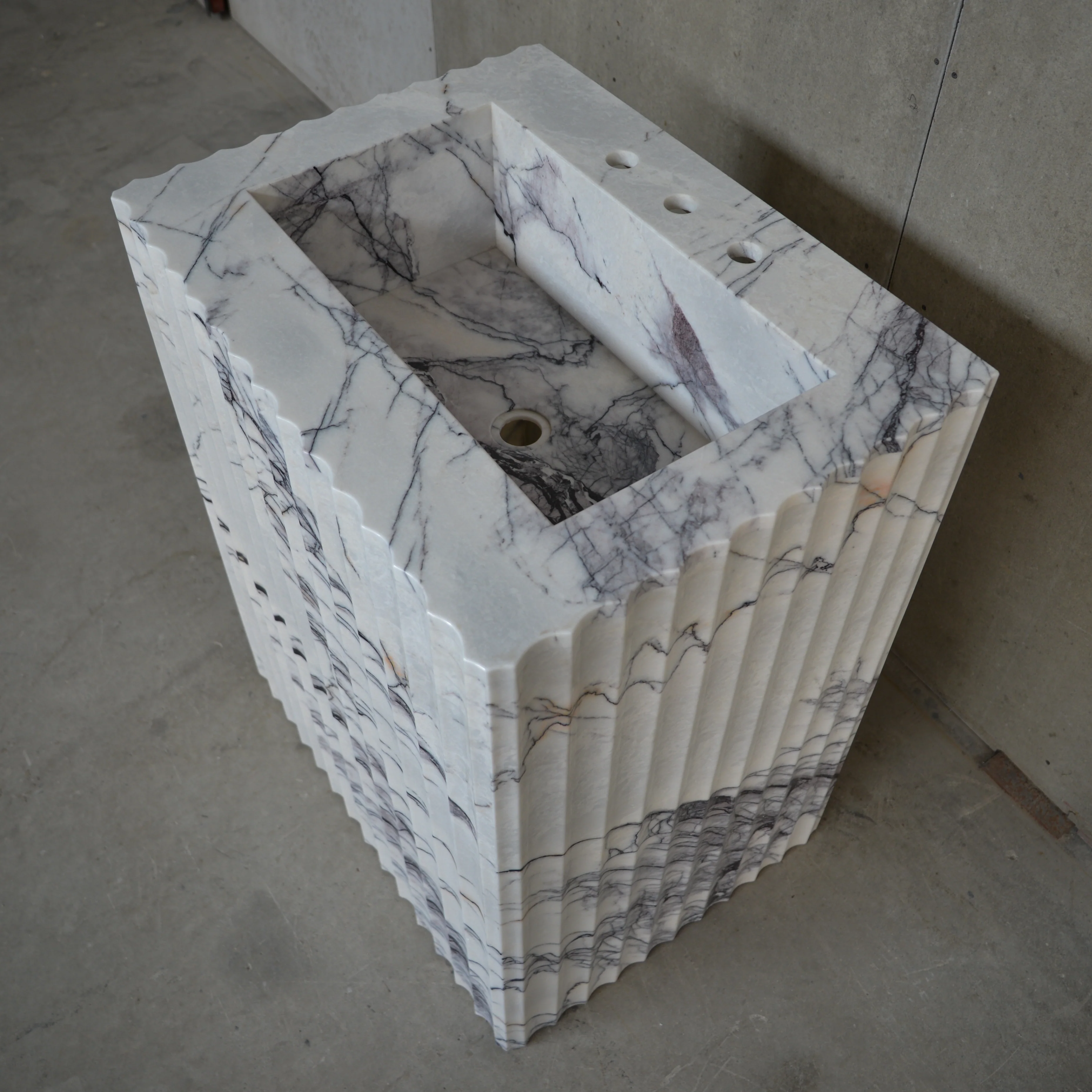 HANDCRAFTED CUSTOM PEDESTAL LILAC MARBLE SINK (NS-220) - Image 8