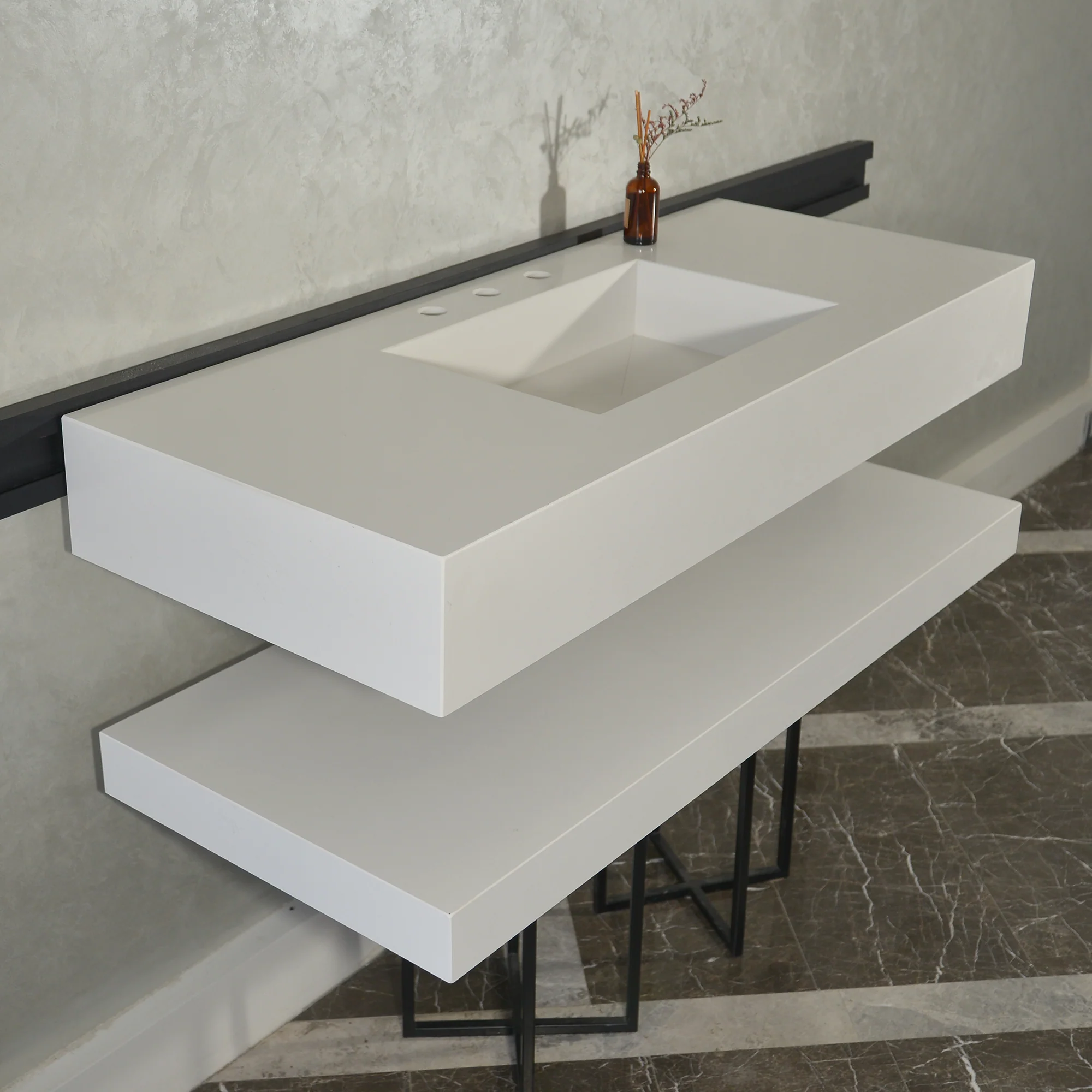 HANDCRAFTED CUSTOM QUARTZ SINK WITH SHIELF (QU-116) - Image 3