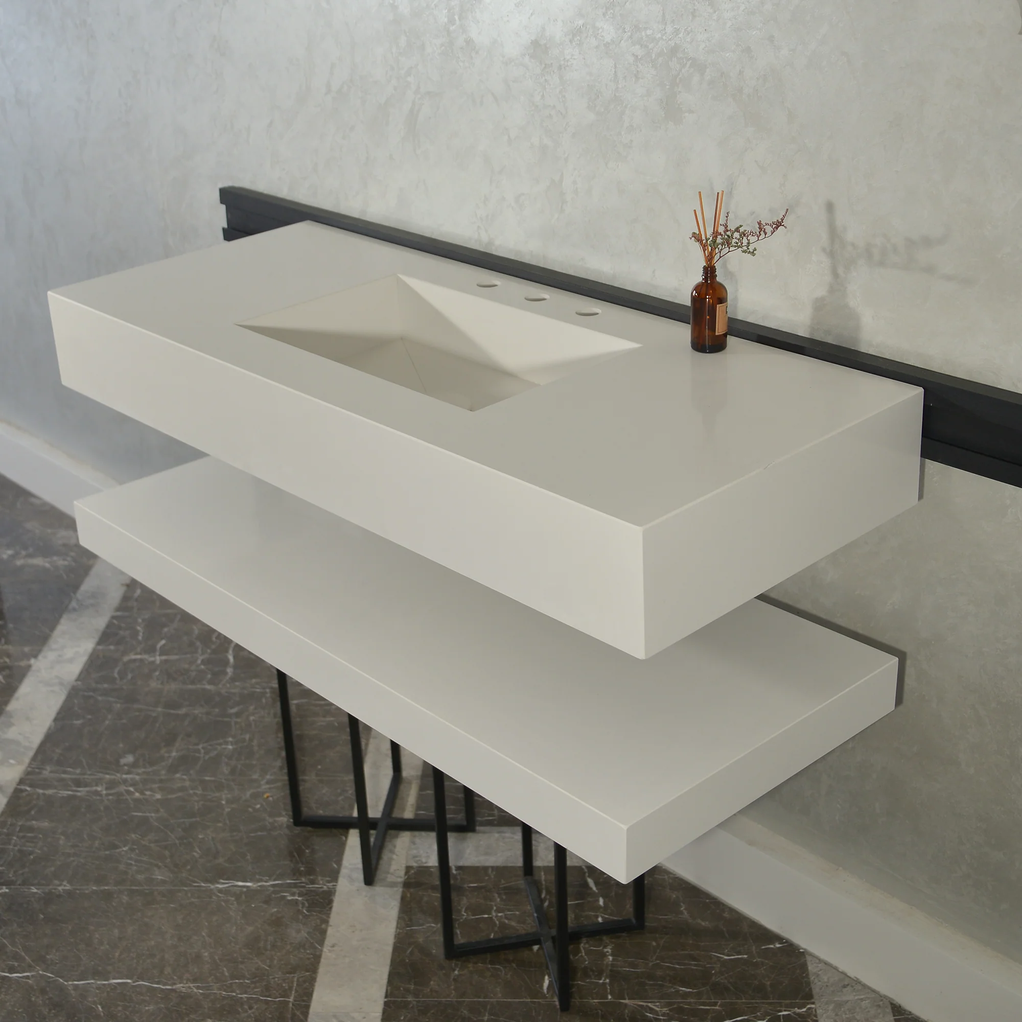 HANDCRAFTED CUSTOM QUARTZ SINK WITH SHIELF (QU-116) - Image 5