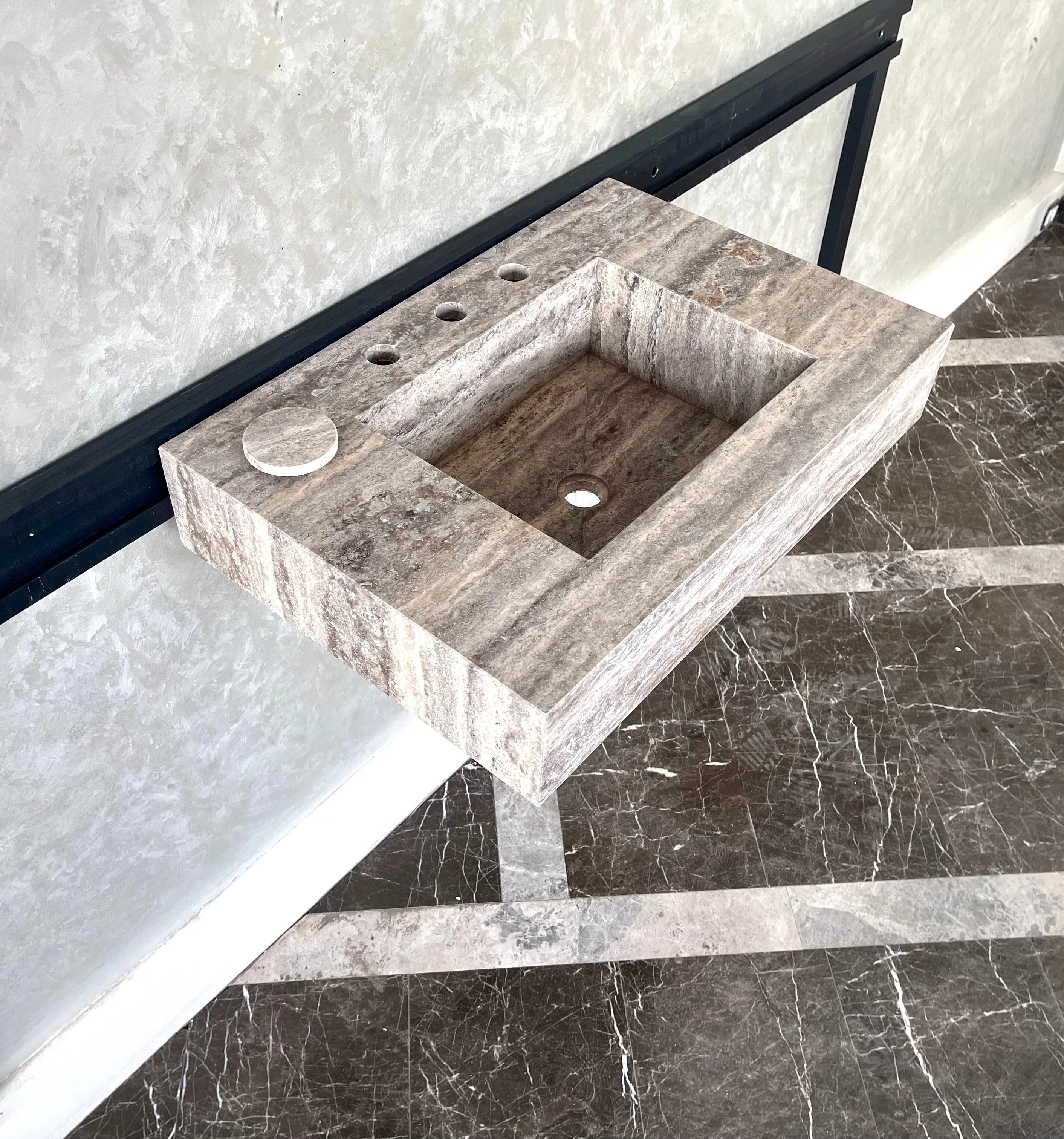 HANDCRAFTED CUSTOM SILVER TRAVERTINE SINK (TR-047) - Image 10