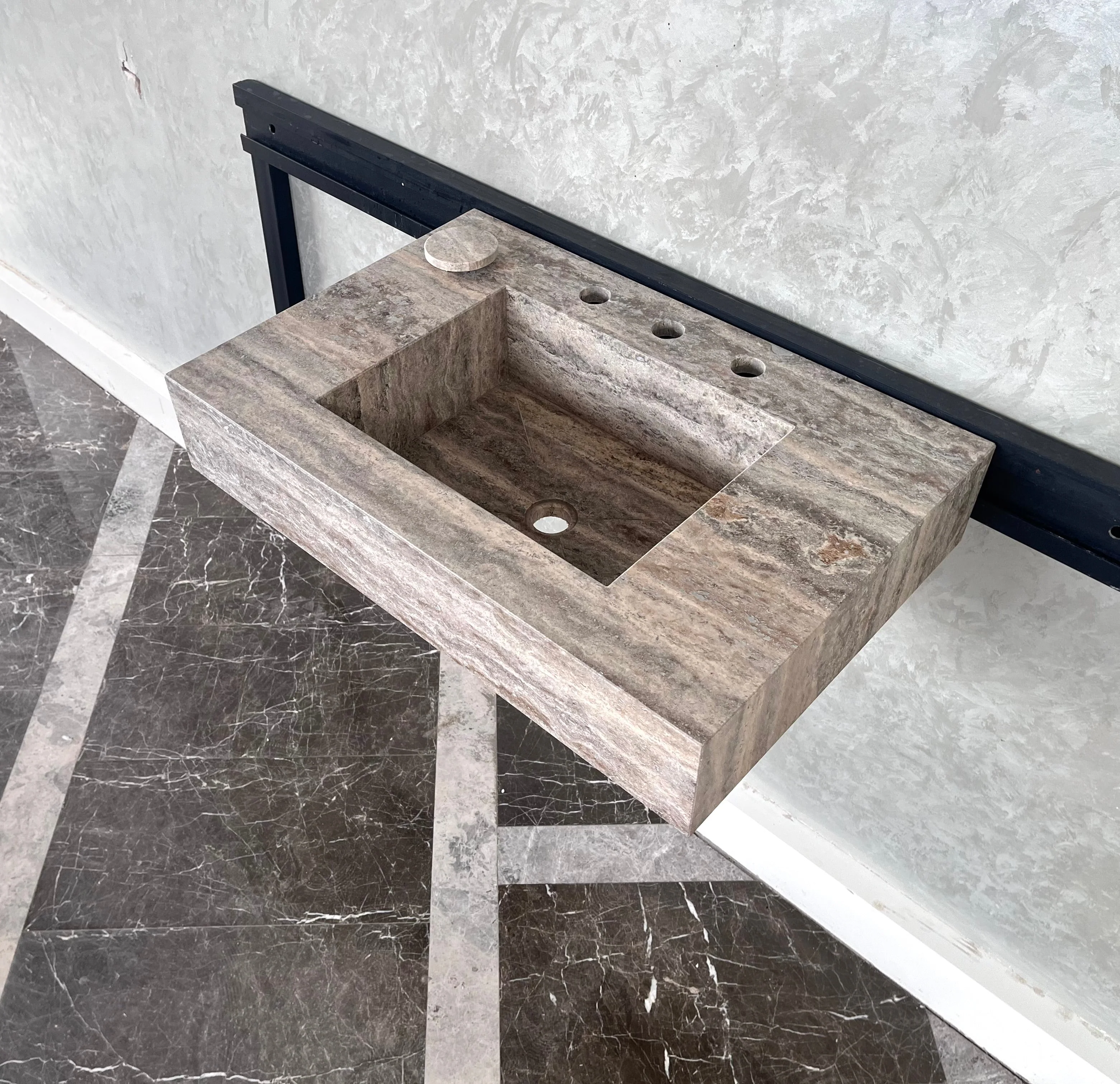 HANDCRAFTED CUSTOM SILVER TRAVERTINE SINK (TR-047) - Image 11