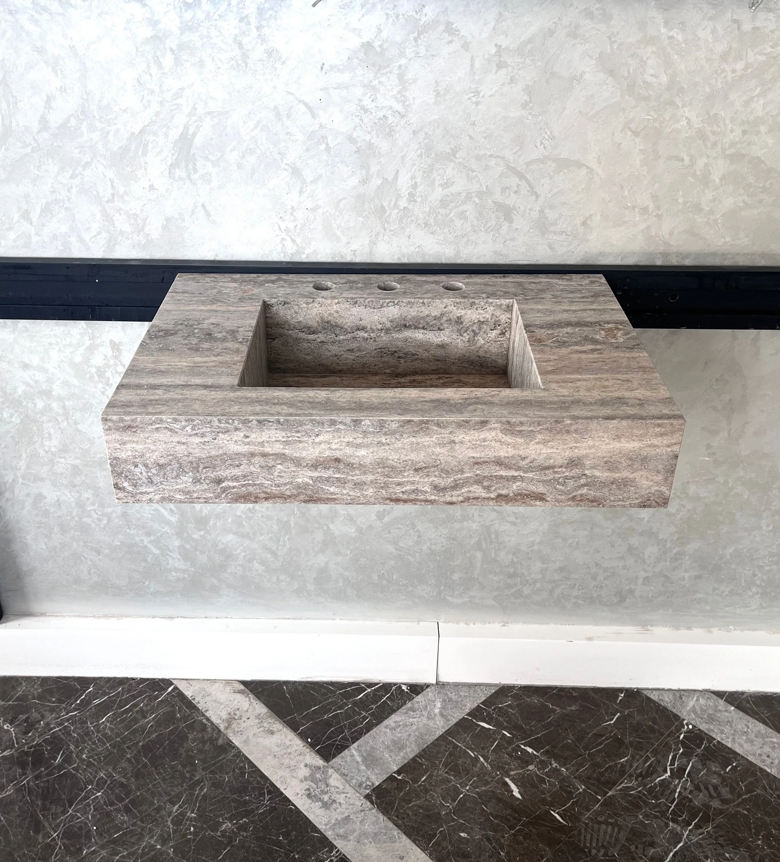 HANDCRAFTED CUSTOM SILVER TRAVERTINE SINK (TR-047) - Image 2