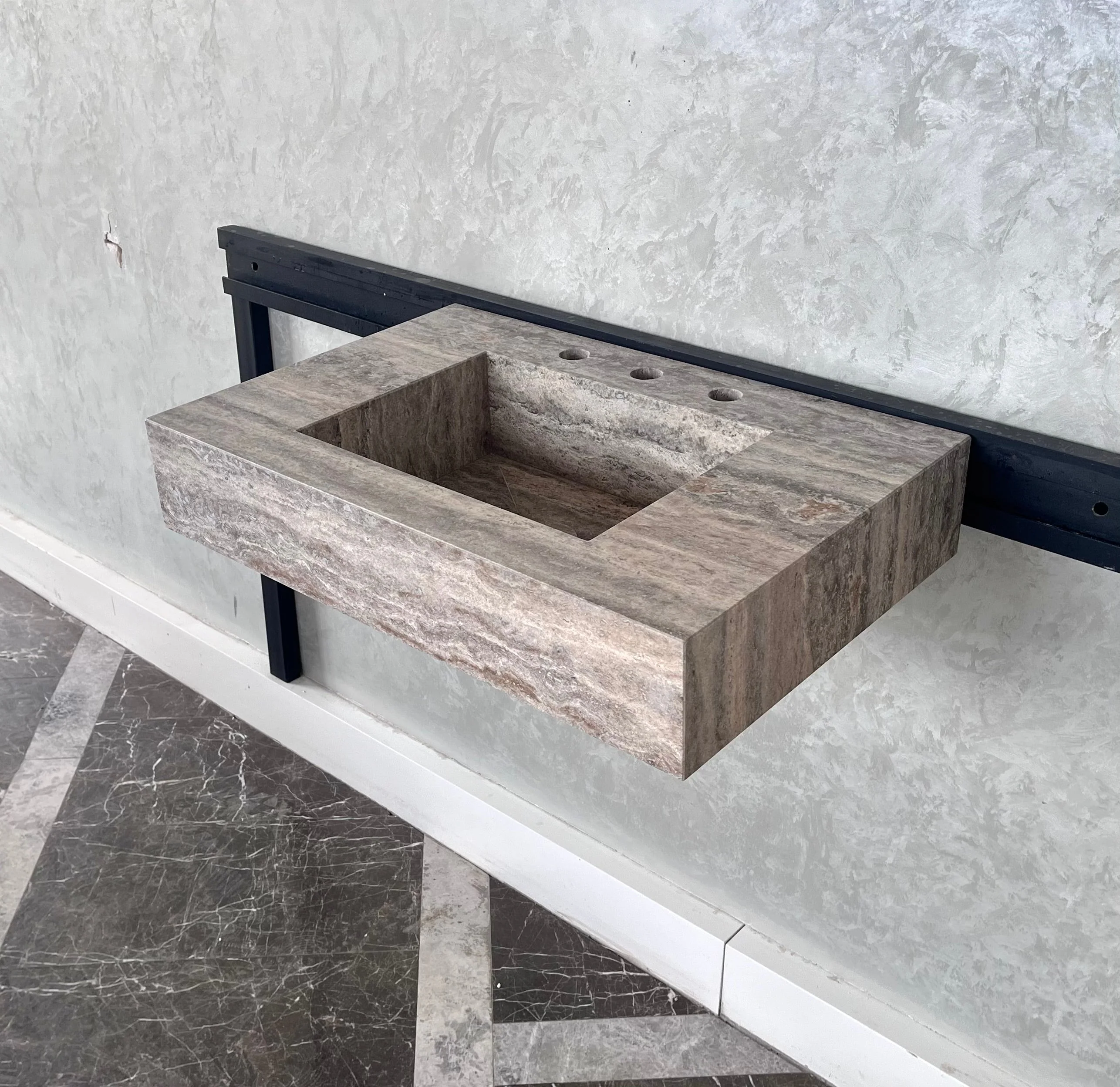HANDCRAFTED CUSTOM SILVER TRAVERTINE SINK (TR-047) - Image 3
