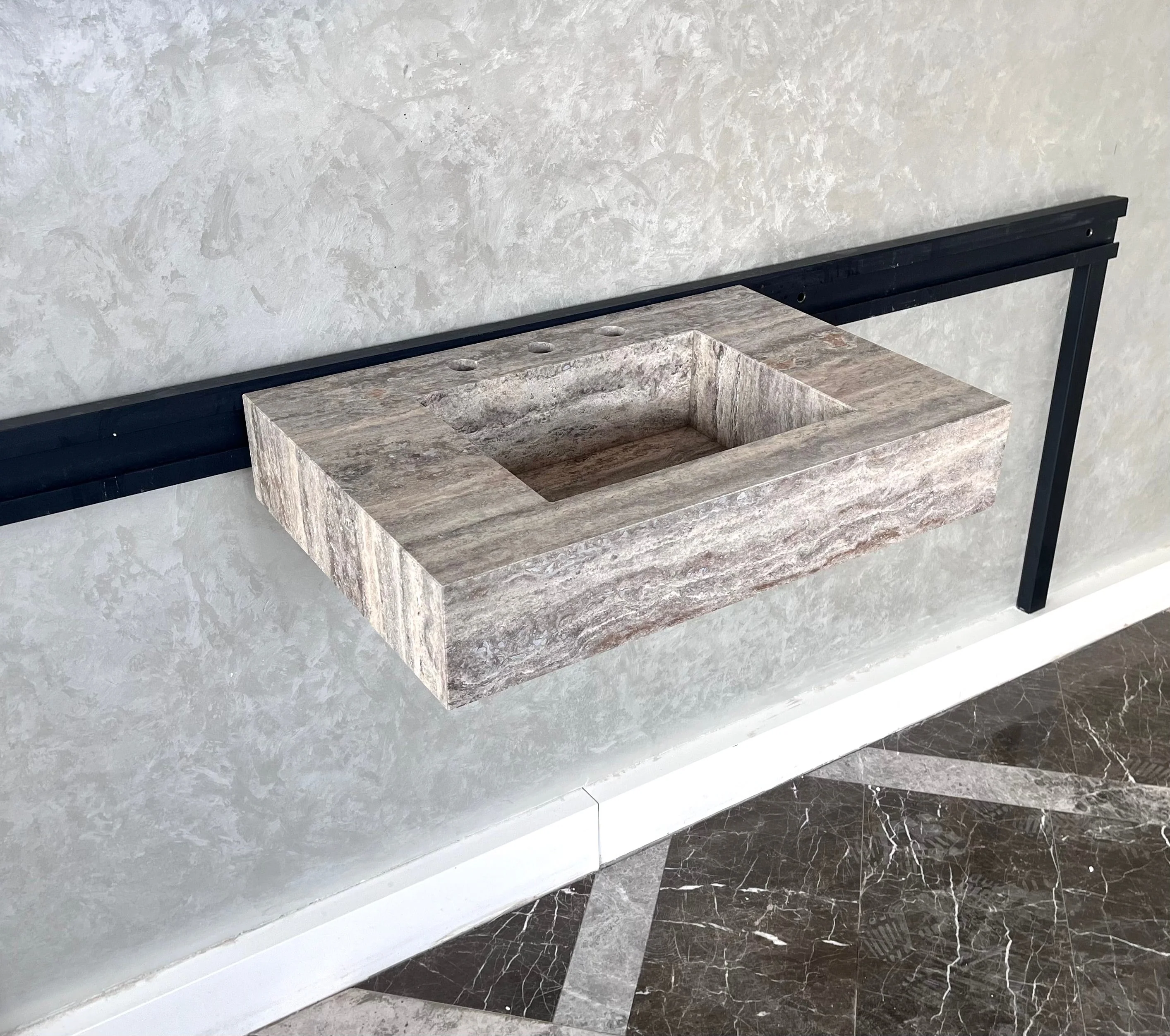 HANDCRAFTED CUSTOM SILVER TRAVERTINE SINK (TR-047) - Image 4