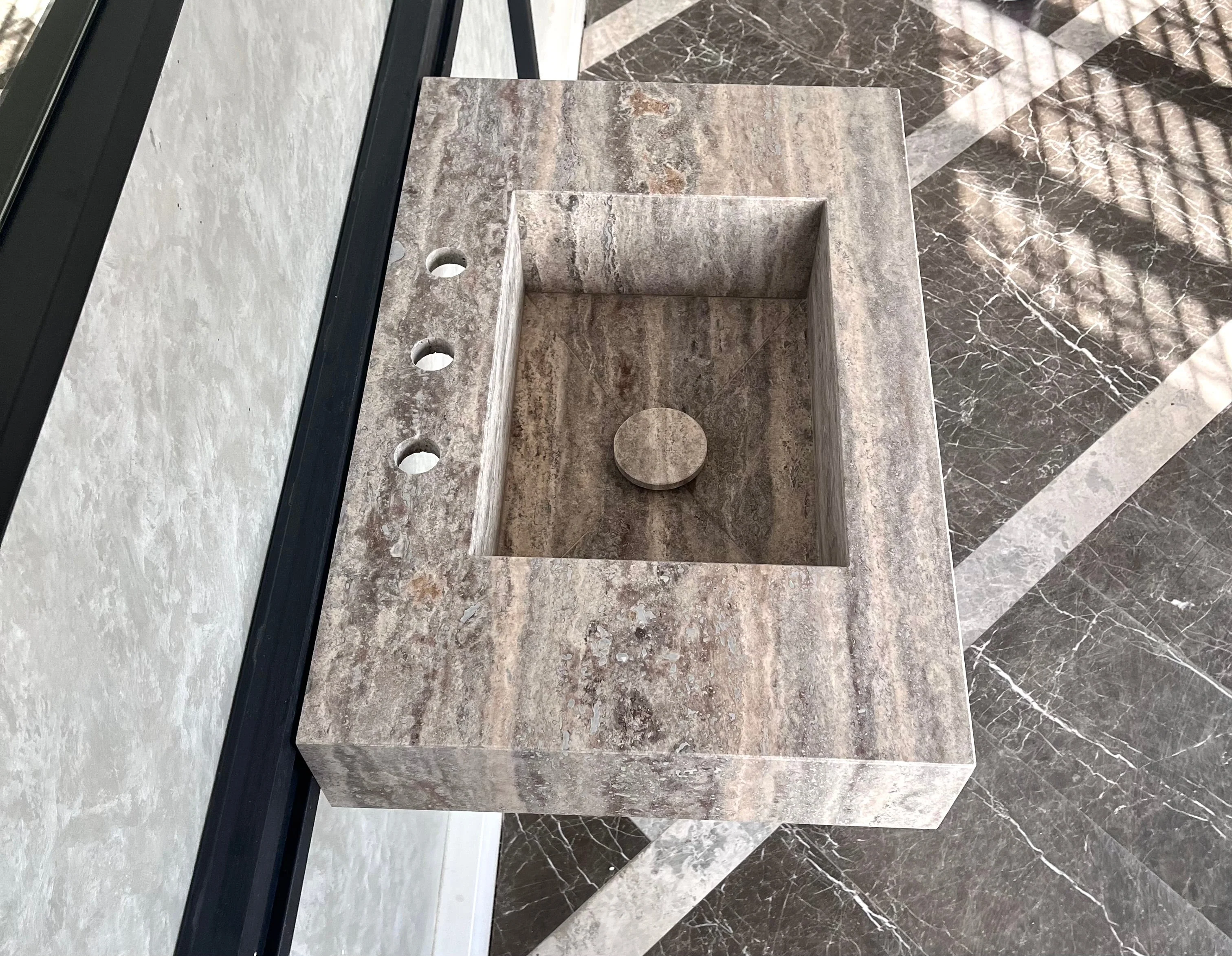 HANDCRAFTED CUSTOM SILVER TRAVERTINE SINK (TR-047) - Image 5