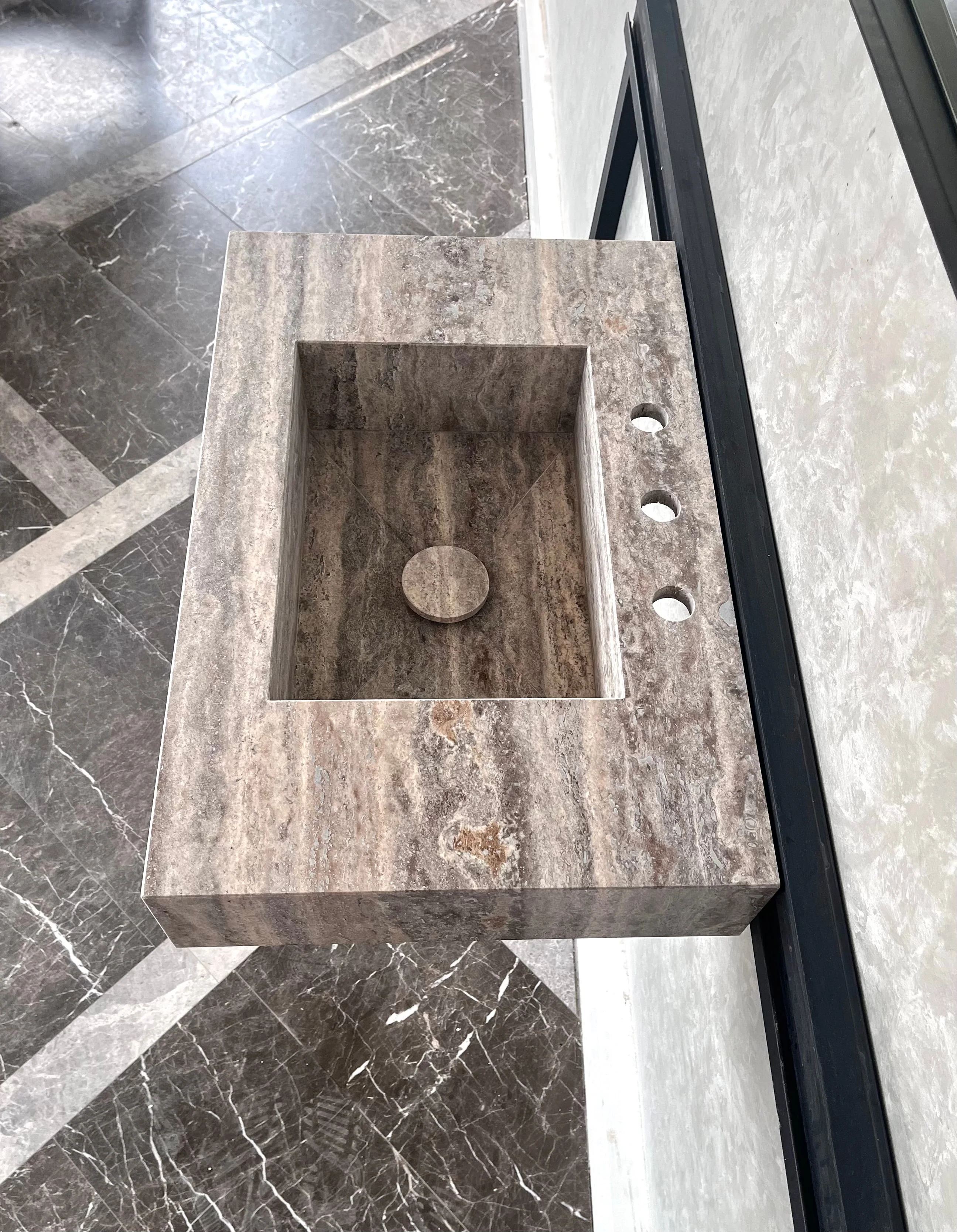 HANDCRAFTED CUSTOM SILVER TRAVERTINE SINK (TR-047) - Image 6