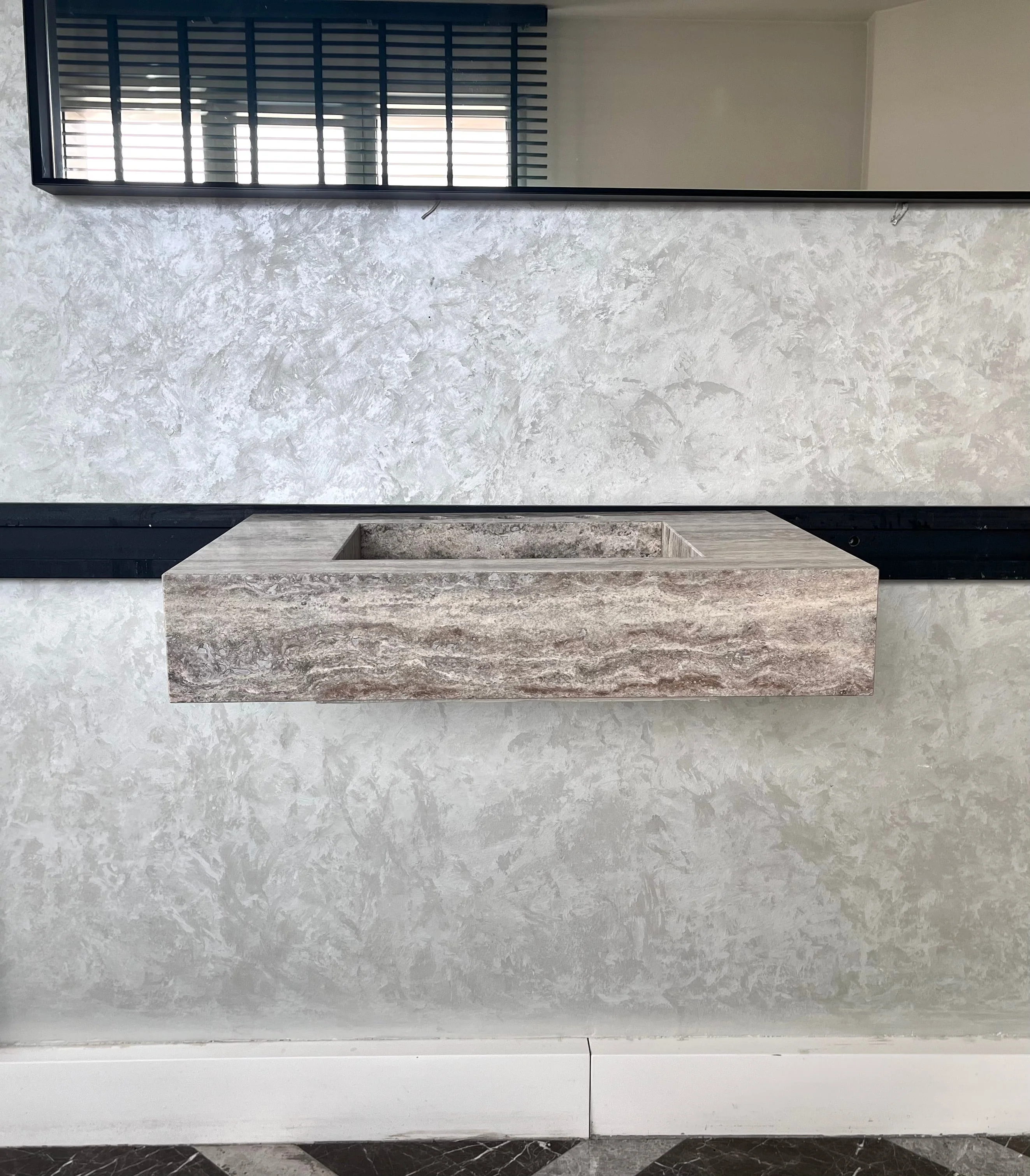 HANDCRAFTED CUSTOM SILVER TRAVERTINE SINK (TR-047) - Image 7