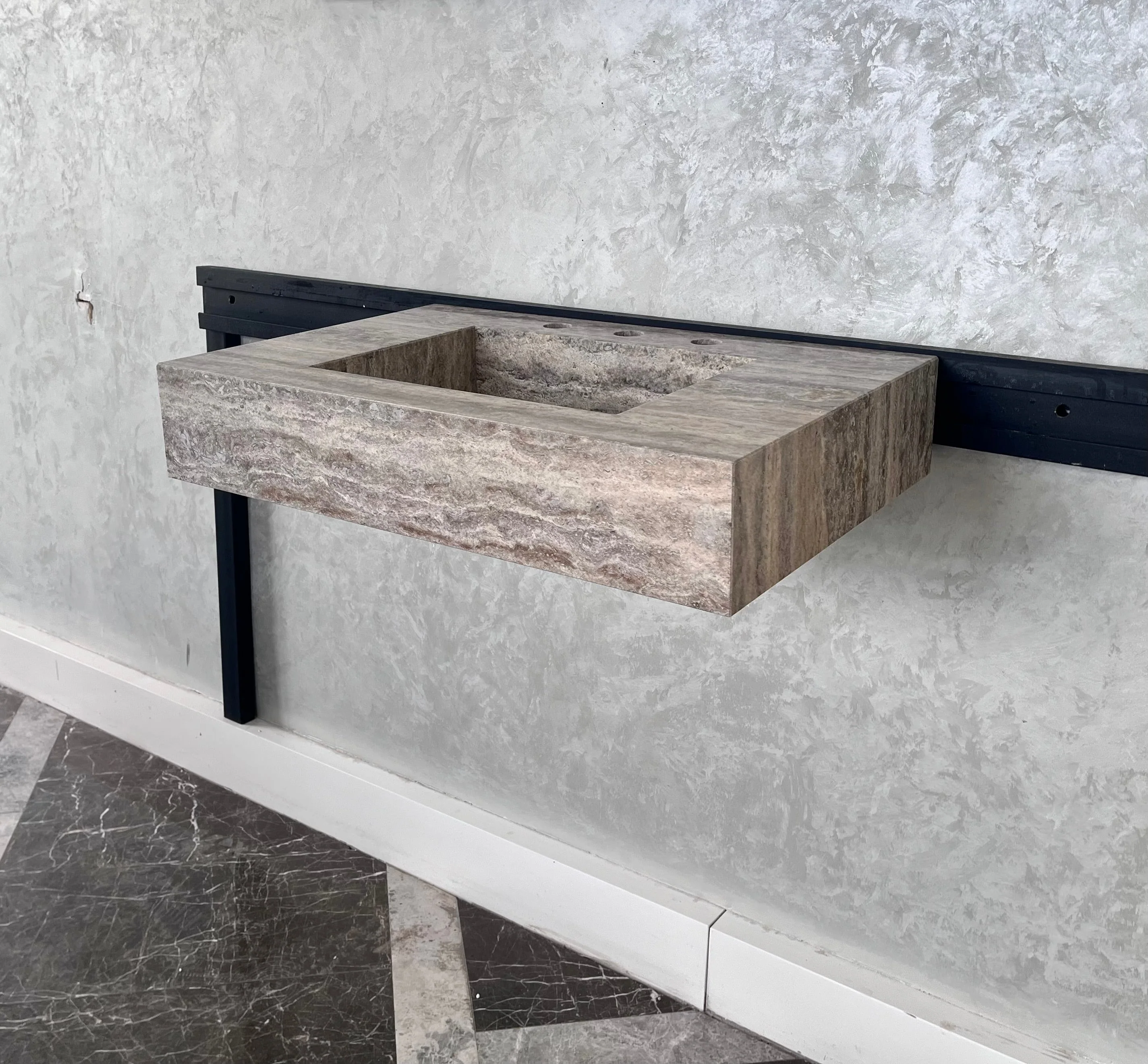 HANDCRAFTED CUSTOM SILVER TRAVERTINE SINK (TR-047) - Image 8
