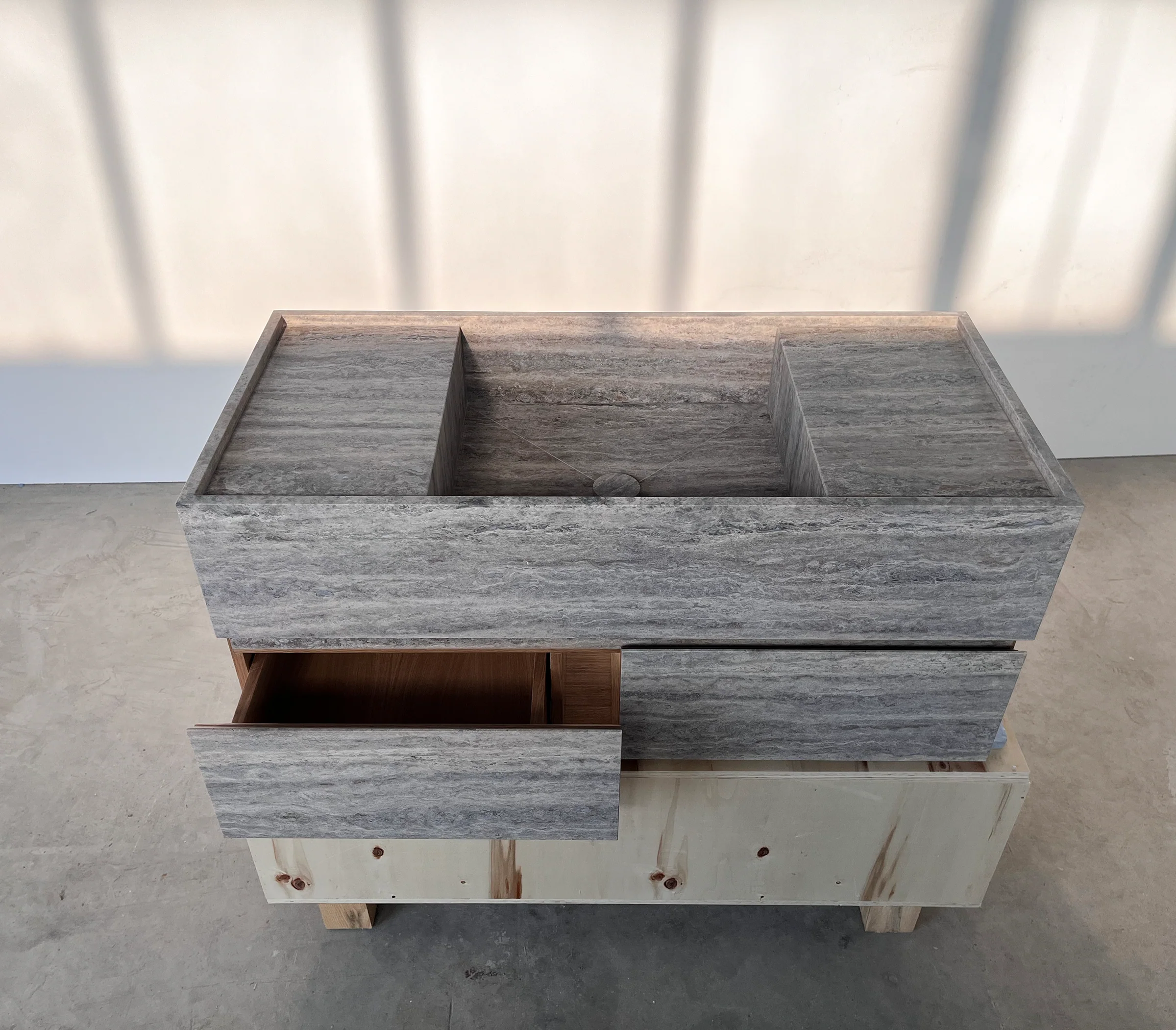 HANDCRAFTED CUSTOM SILVER TRAVERTINE SINK (TR-200) - Image 2