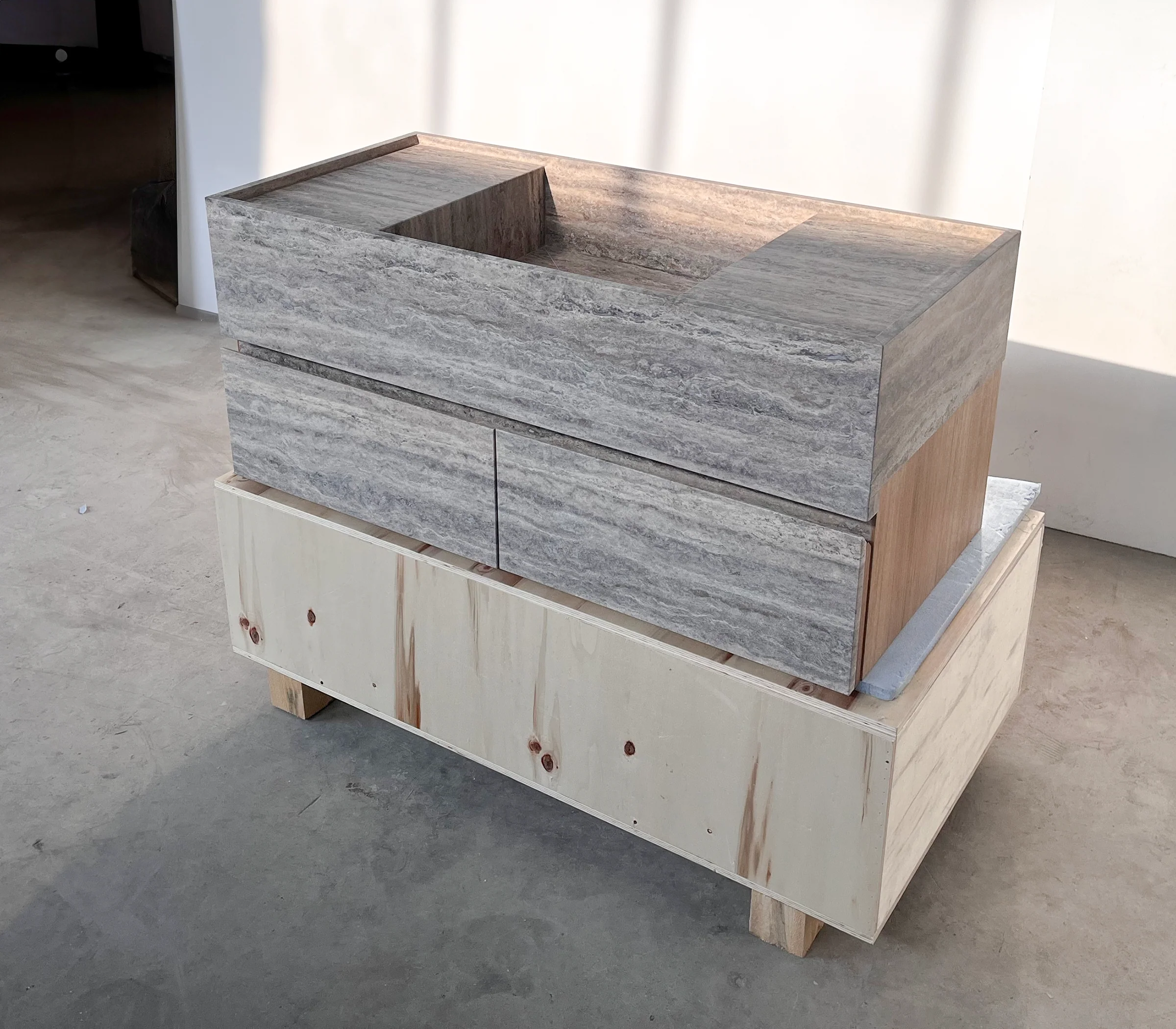 HANDCRAFTED CUSTOM SILVER TRAVERTINE SINK (TR-200) - Image 6