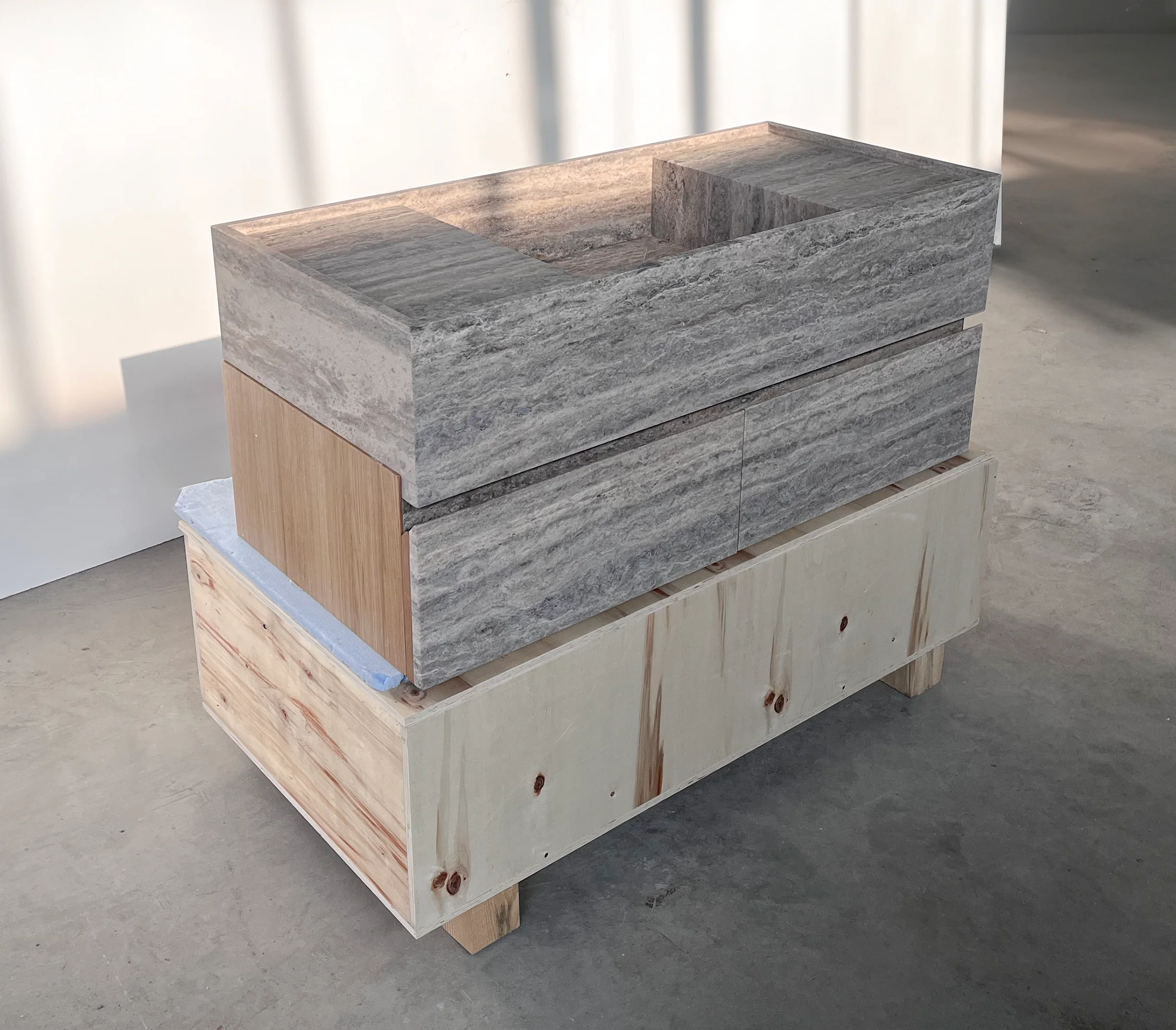 HANDCRAFTED CUSTOM SILVER TRAVERTINE SINK (TR-200) - Image 7