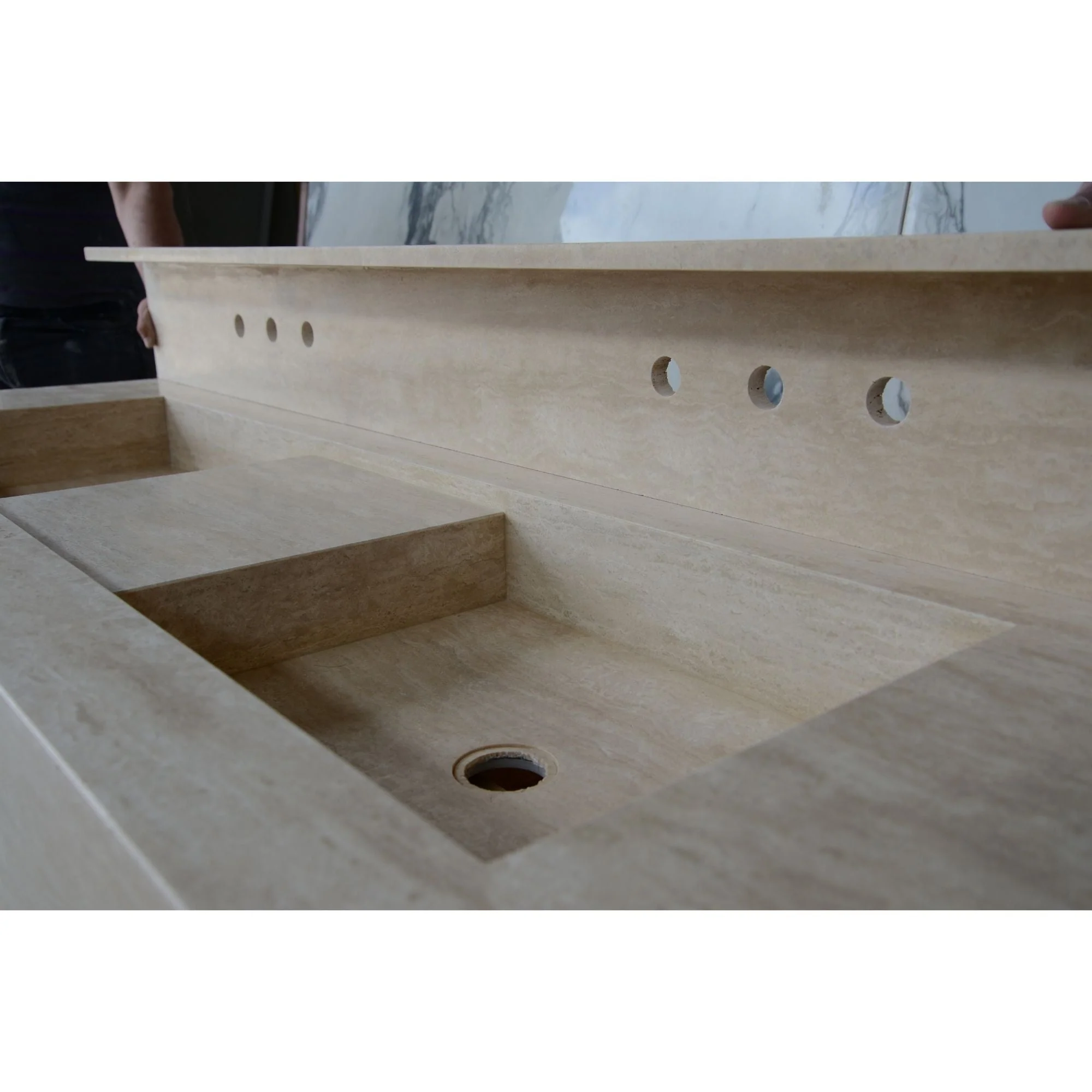 HANDCRAFTED CUSTOM TRAVERTINE DOUBLE SINK (TR-133) - Image 10