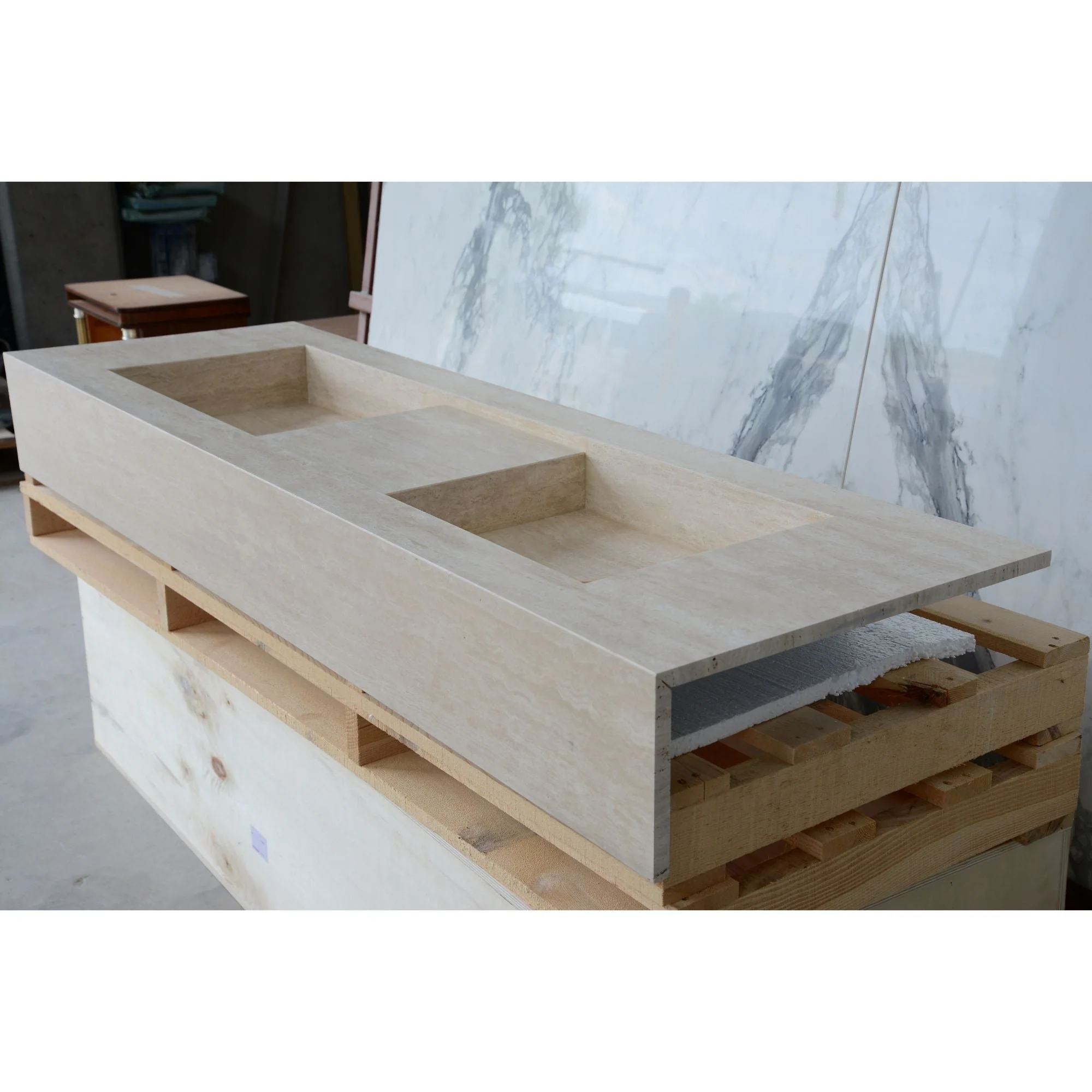 HANDCRAFTED CUSTOM TRAVERTINE DOUBLE SINK (TR-133) - Image 16