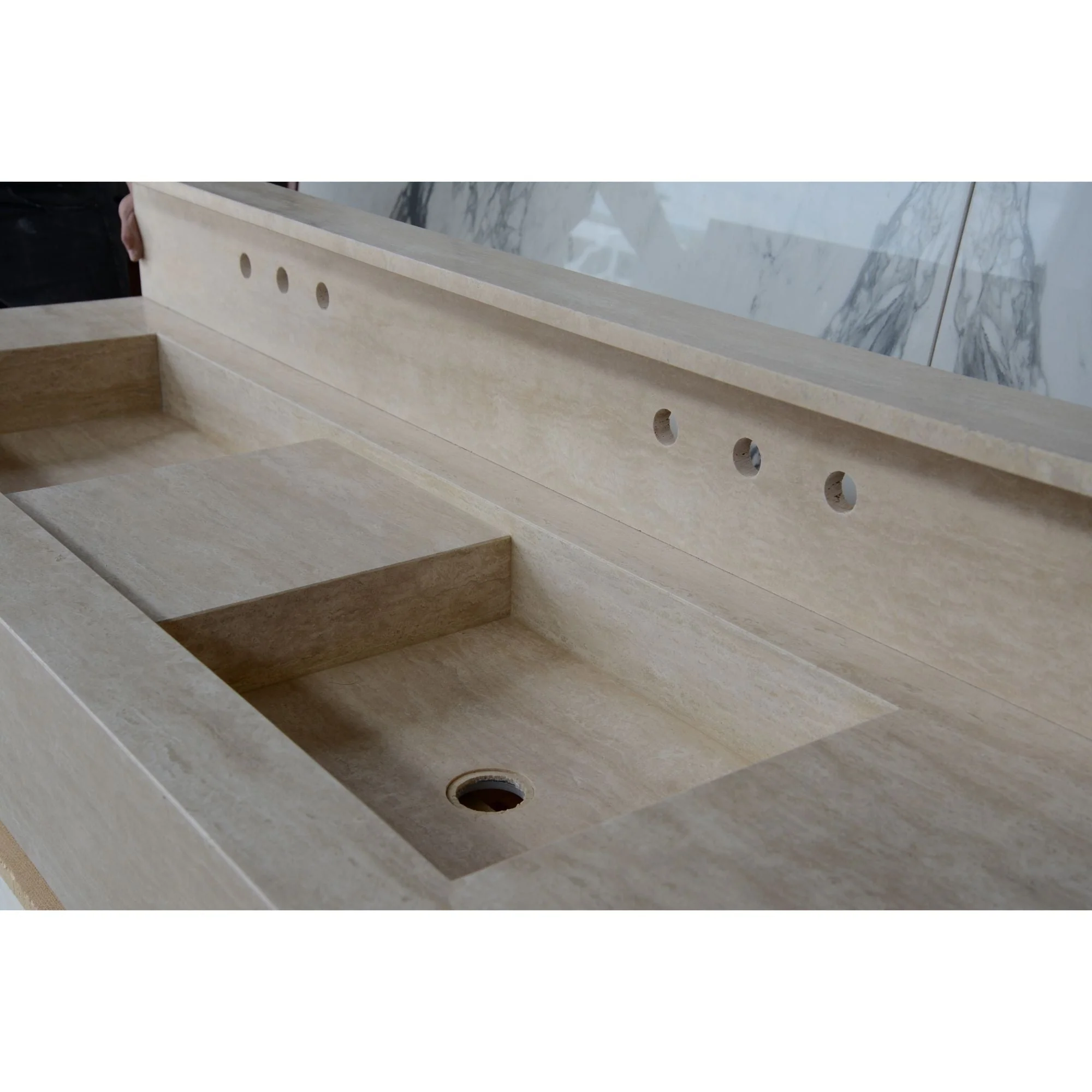 HANDCRAFTED CUSTOM TRAVERTINE DOUBLE SINK (TR-133) - Image 17