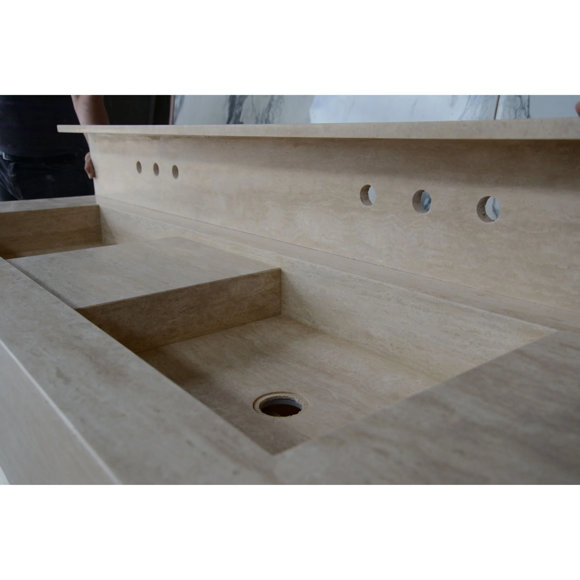 HANDCRAFTED CUSTOM TRAVERTINE DOUBLE SINK (TR-133) - Image 19