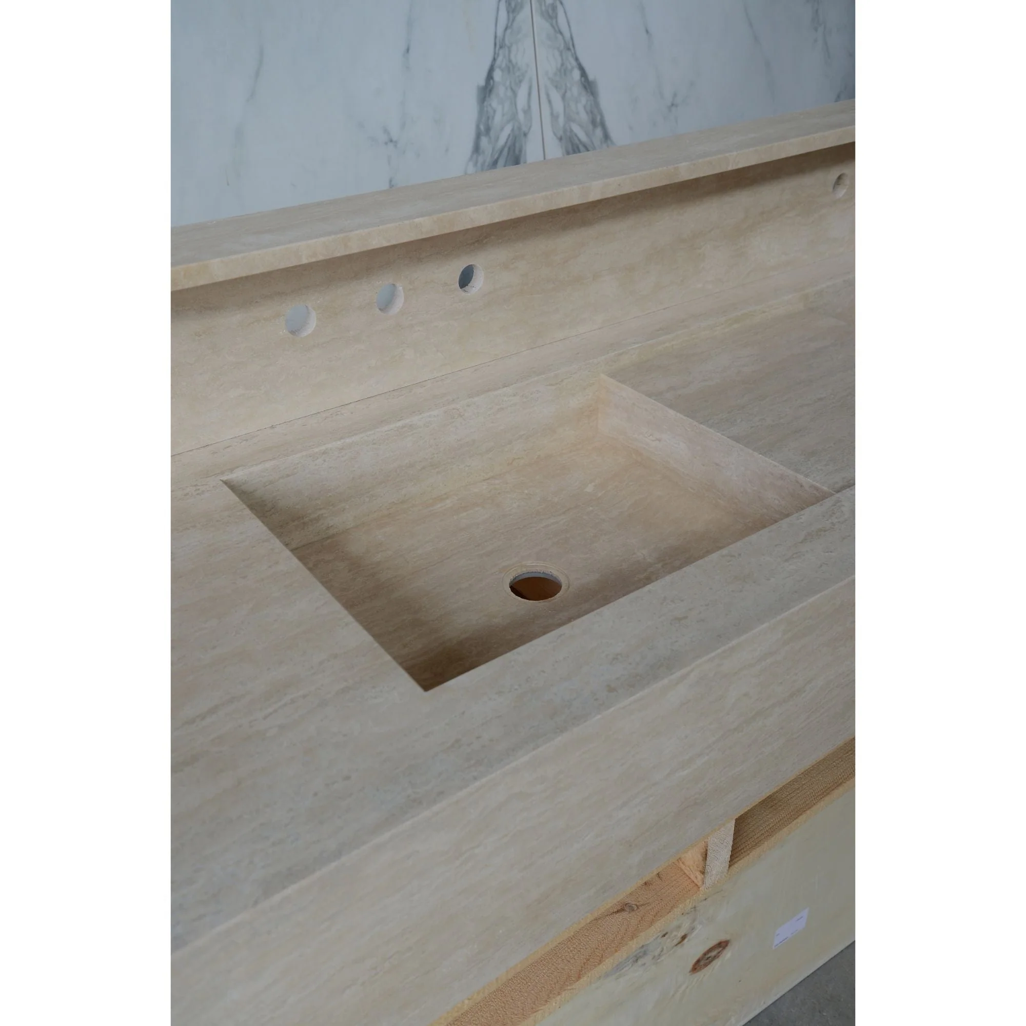 HANDCRAFTED CUSTOM TRAVERTINE DOUBLE SINK (TR-133) - Image 20