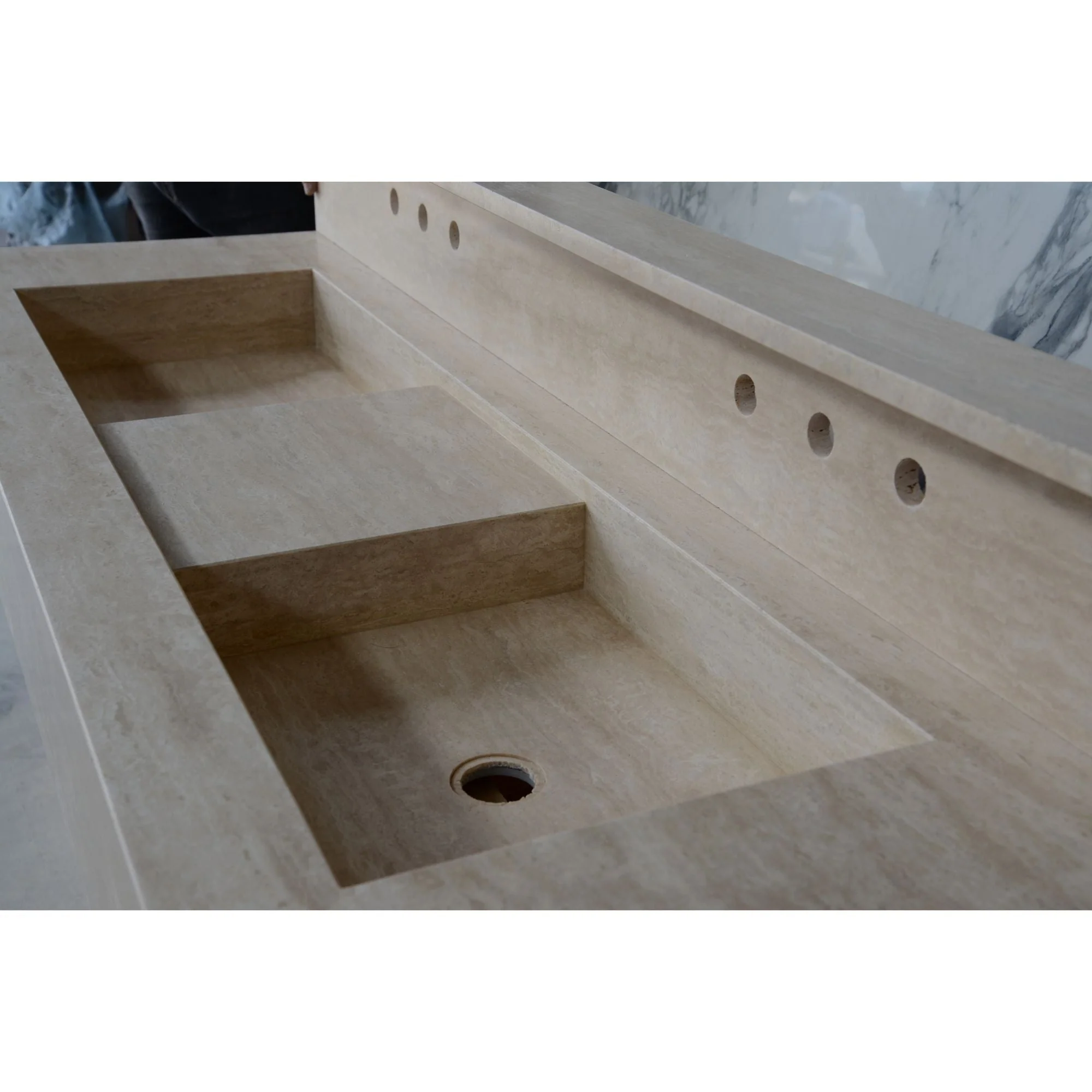 HANDCRAFTED CUSTOM TRAVERTINE DOUBLE SINK (TR-133) - Image 3