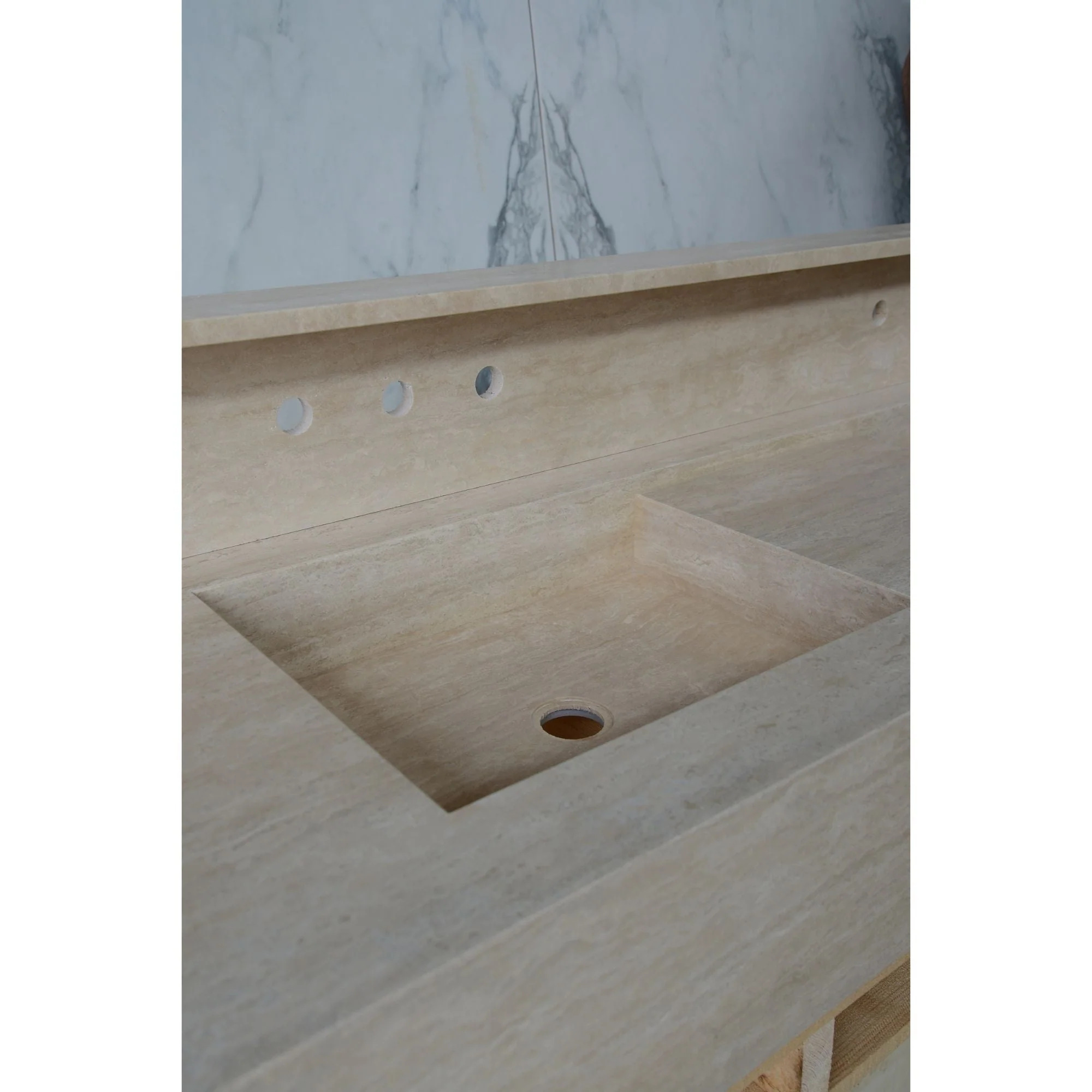 HANDCRAFTED CUSTOM TRAVERTINE DOUBLE SINK (TR-133) - Image 4