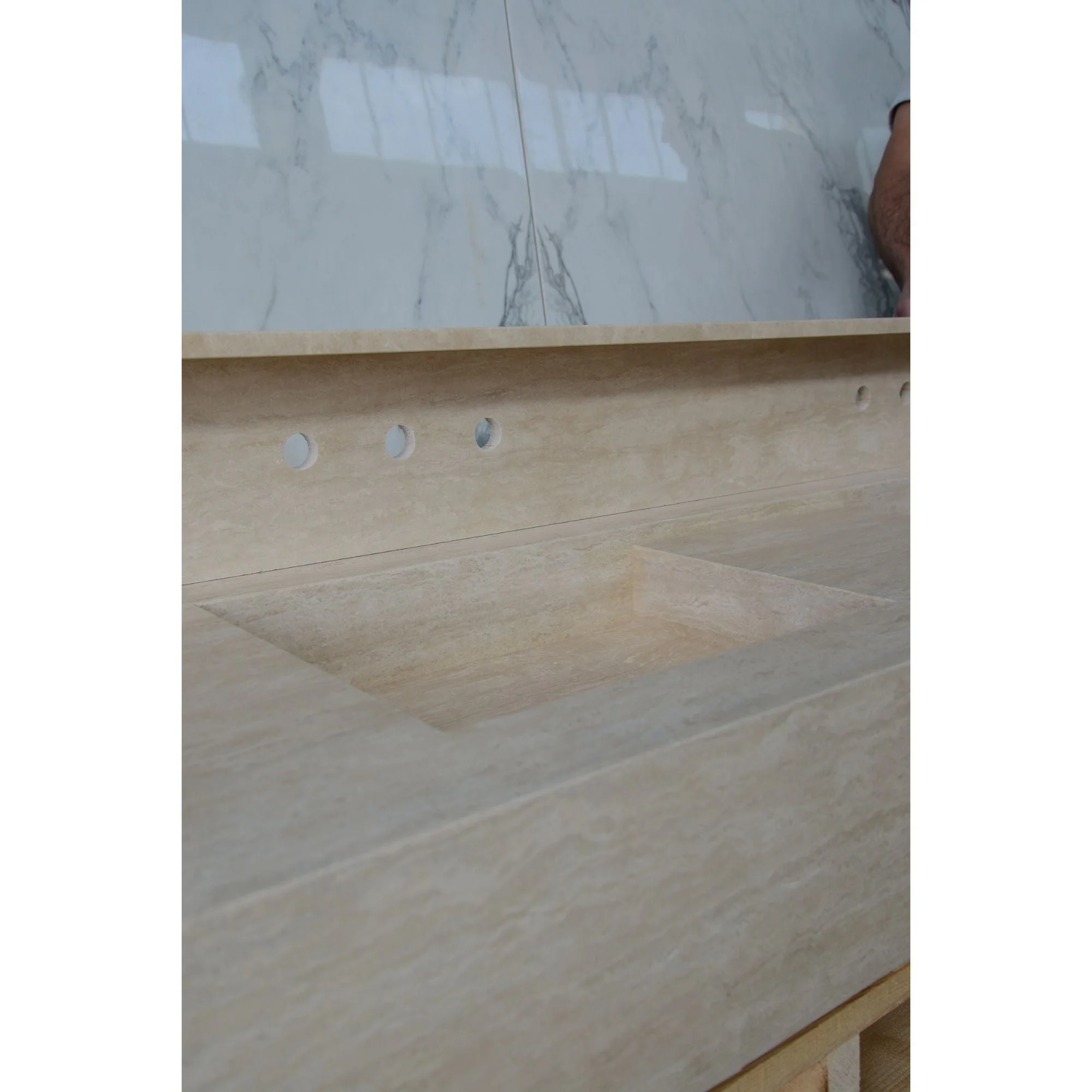 HANDCRAFTED CUSTOM TRAVERTINE DOUBLE SINK (TR-133) - Image 8