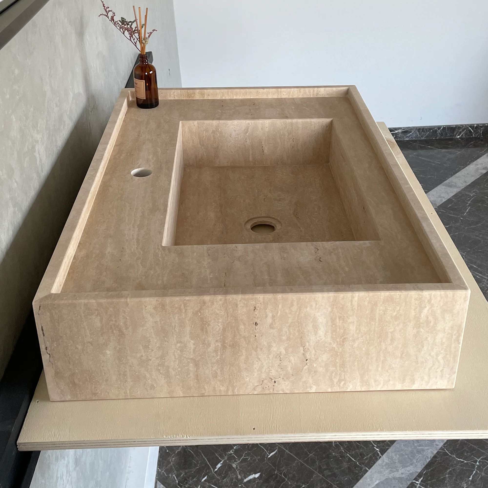 HANDCRAFTED CUSTOM TRAVERTINE SINK (TR-048) - Image 9