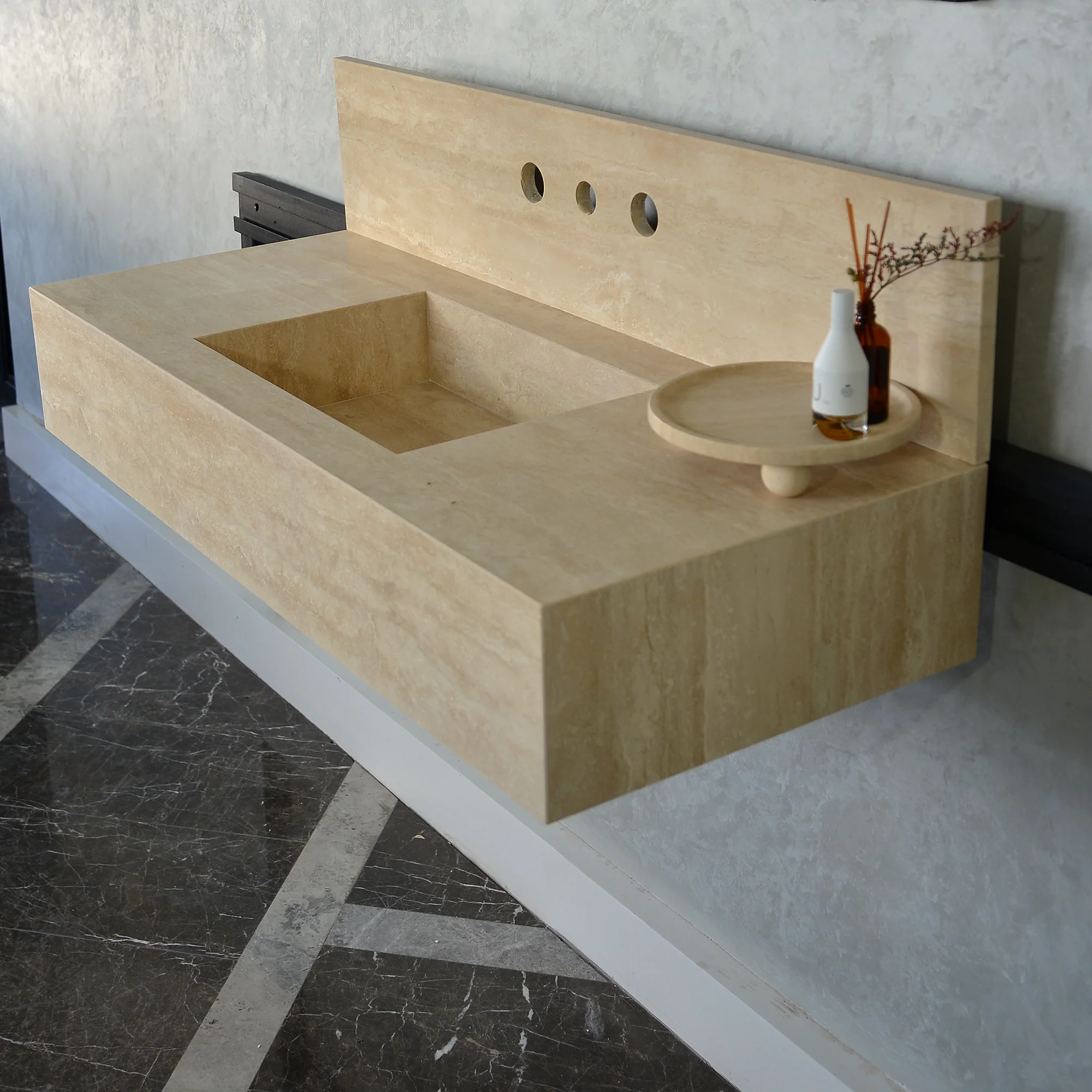 HANDCRAFTED CUSTOM TRAVERTINE SINK (TR-095) - Image 3