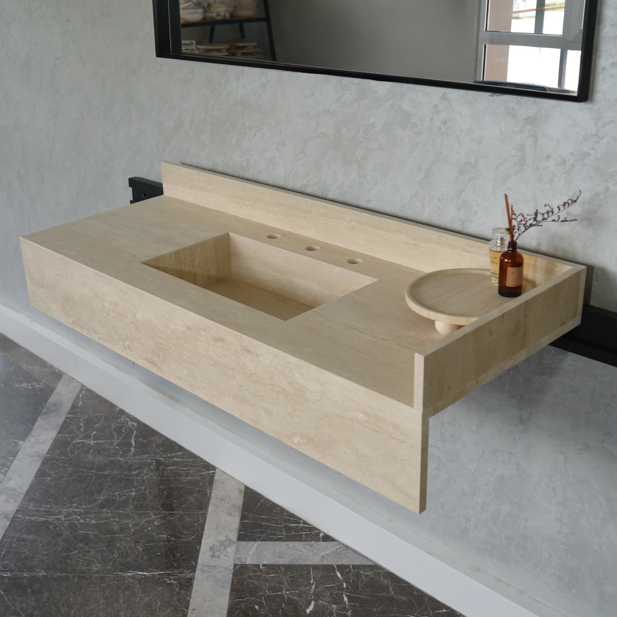 HANDCRAFTED CUSTOM TRAVERTINE SINK (TR-092) - Image 9