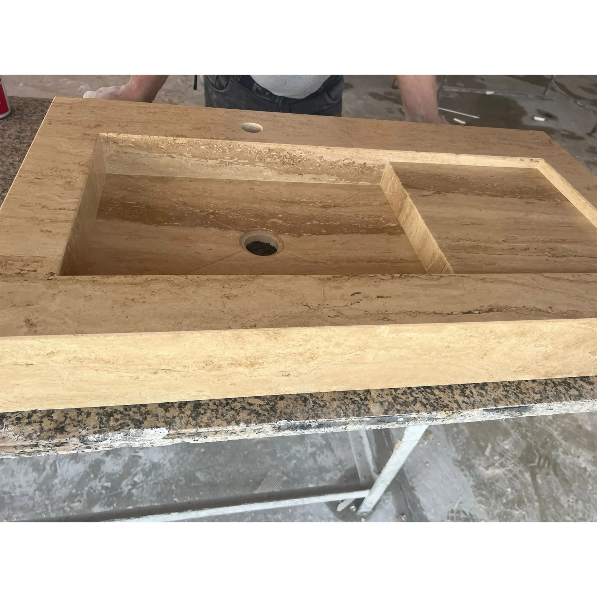 HANDCRAFTED CUSTOM TRAVERTINE SINK - 2 (TR-057) - Image 3