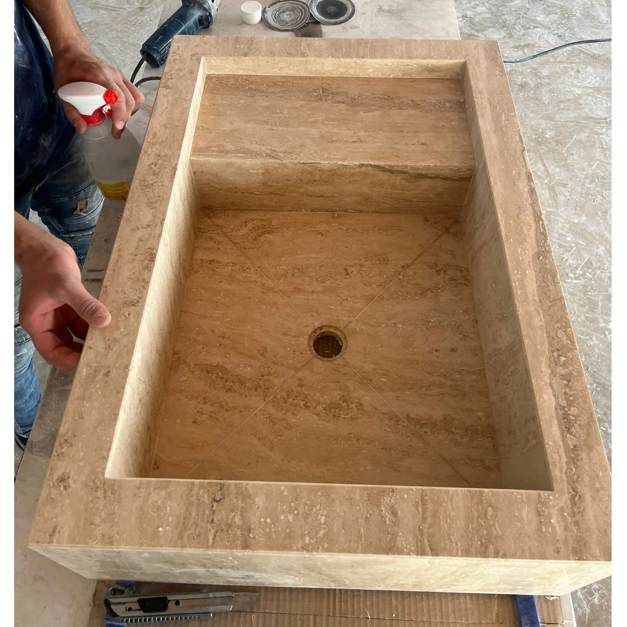 HANDCRAFTED CUSTOM TRAVERTINE SINK - 3 (TR-075) - Image 2