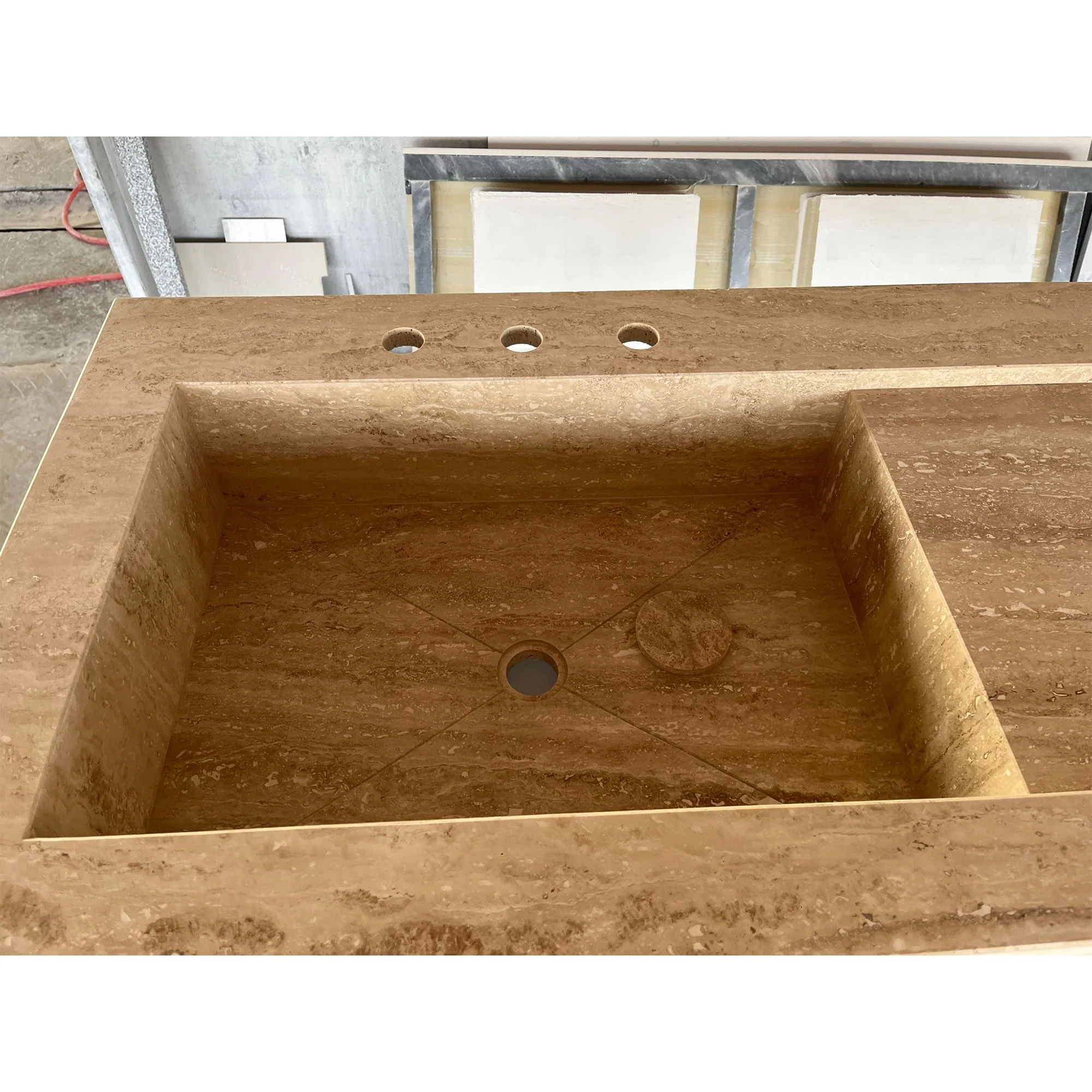 HANDCRAFTED CUSTOM TRAVERTINE SINK - 4 (TR-078) - Image 4