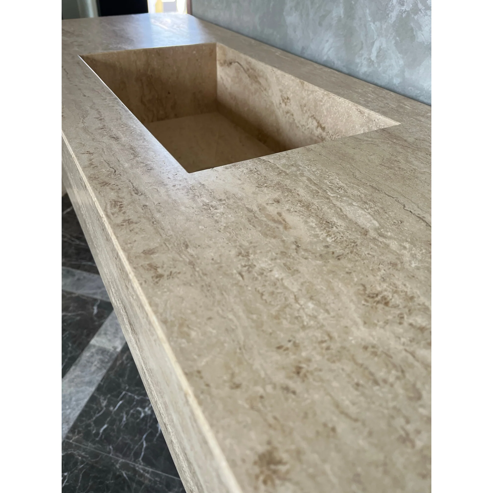 HANDCRAFTED CUSTOM TRAVERTINE SINK (TR-051) - Image 9