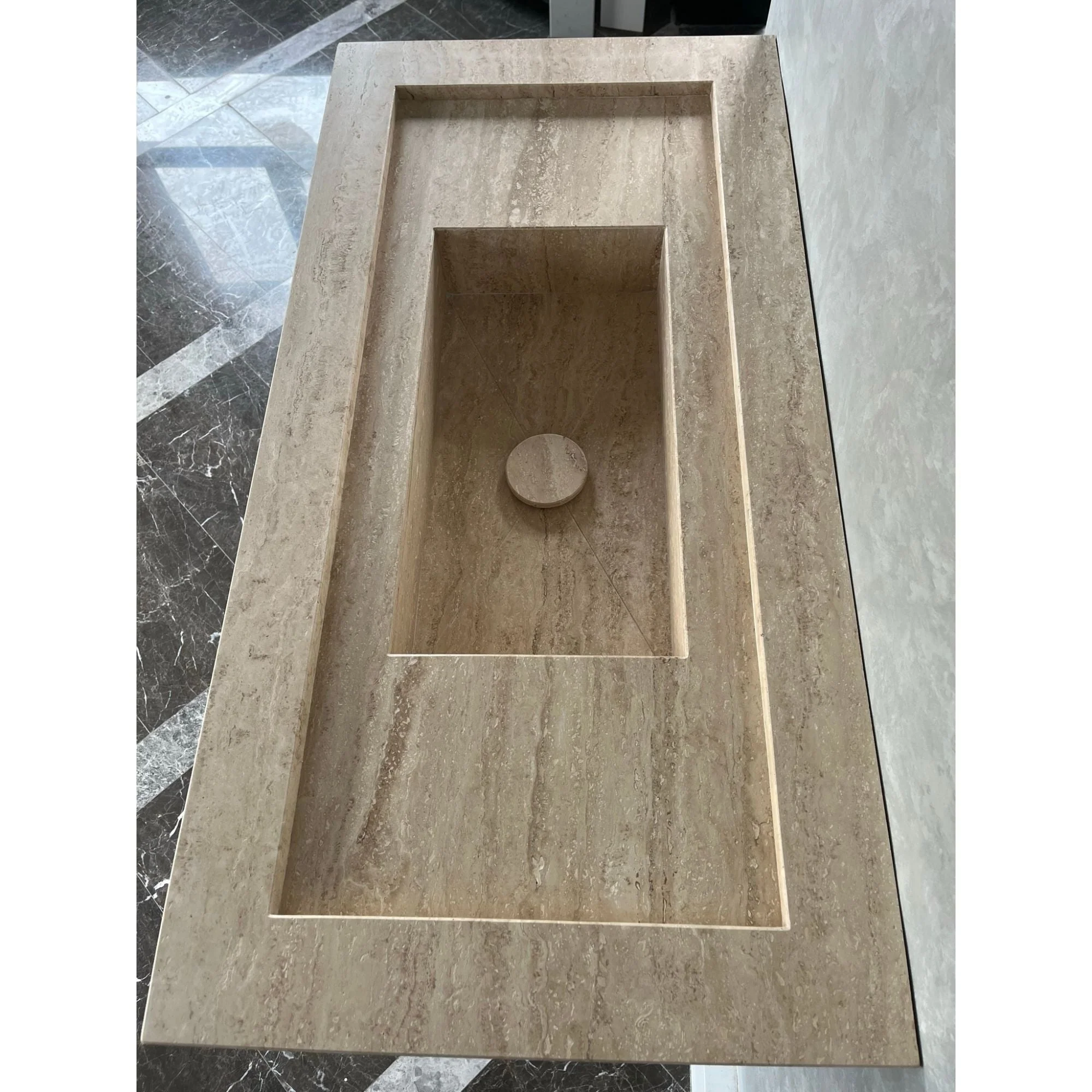 HANDCRAFTED CUSTOM TRAVERTINE SINK (TR-072) - Image 11