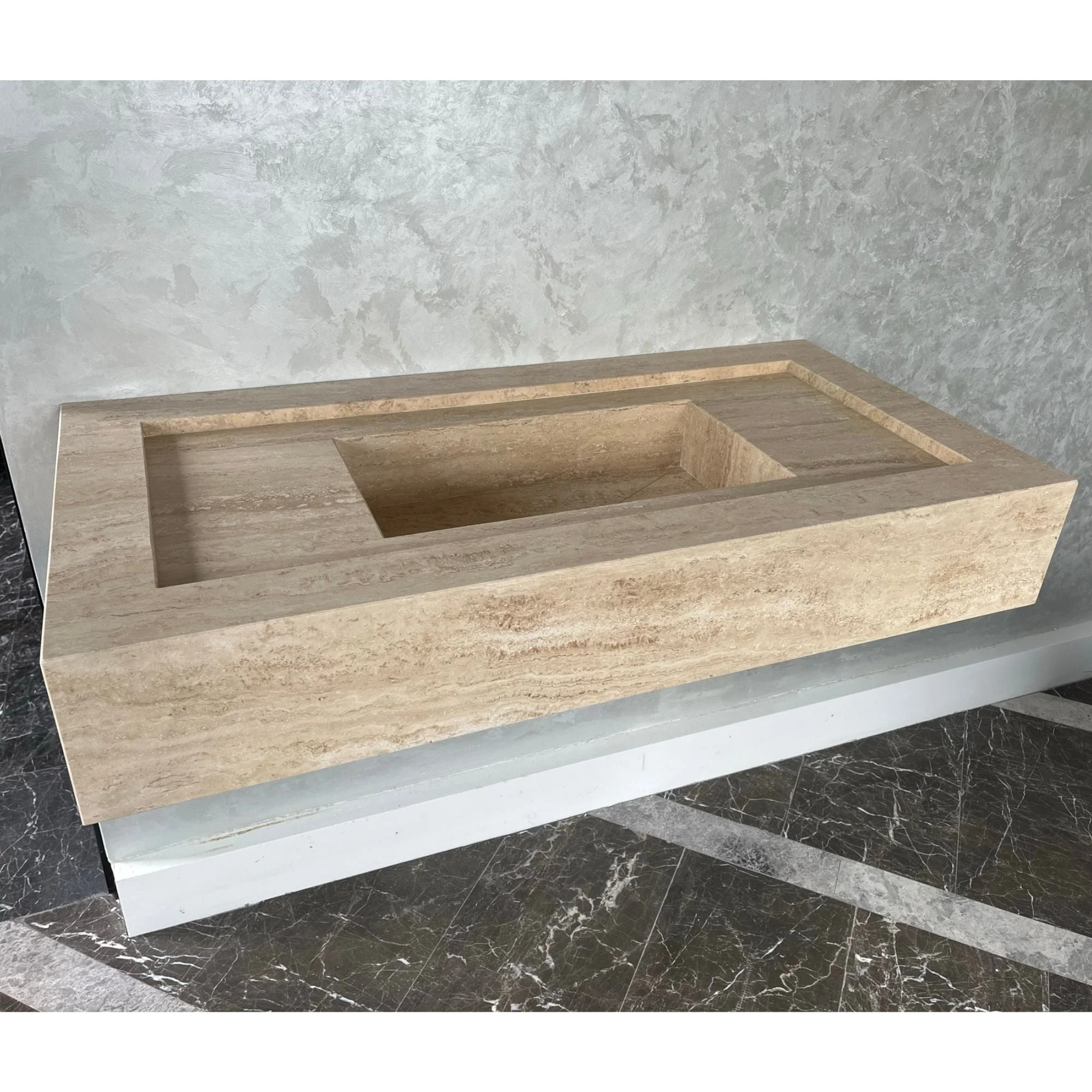 HANDCRAFTED CUSTOM TRAVERTINE SINK (TR-072) - Image 3