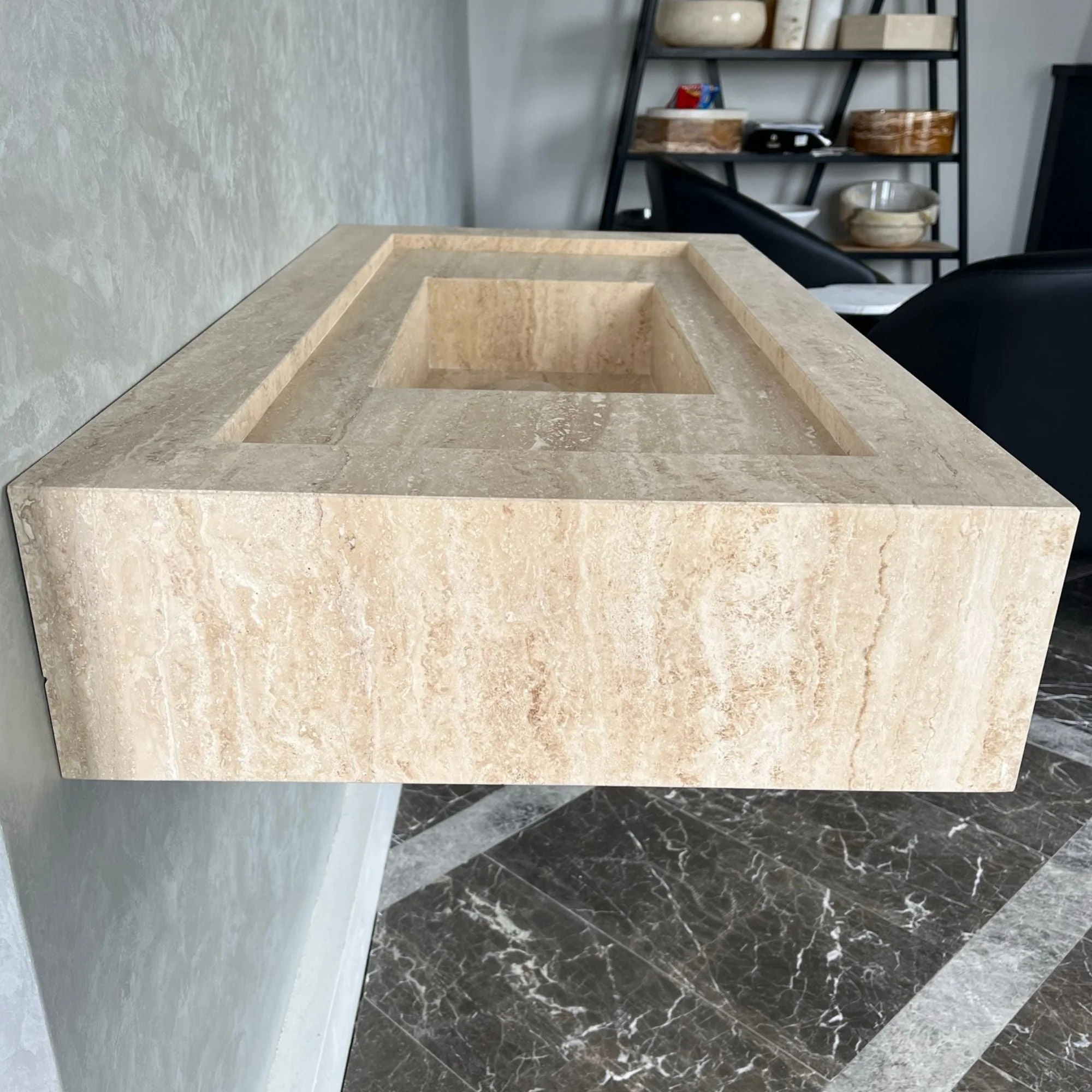 HANDCRAFTED CUSTOM TRAVERTINE SINK (TR-072) - Image 4