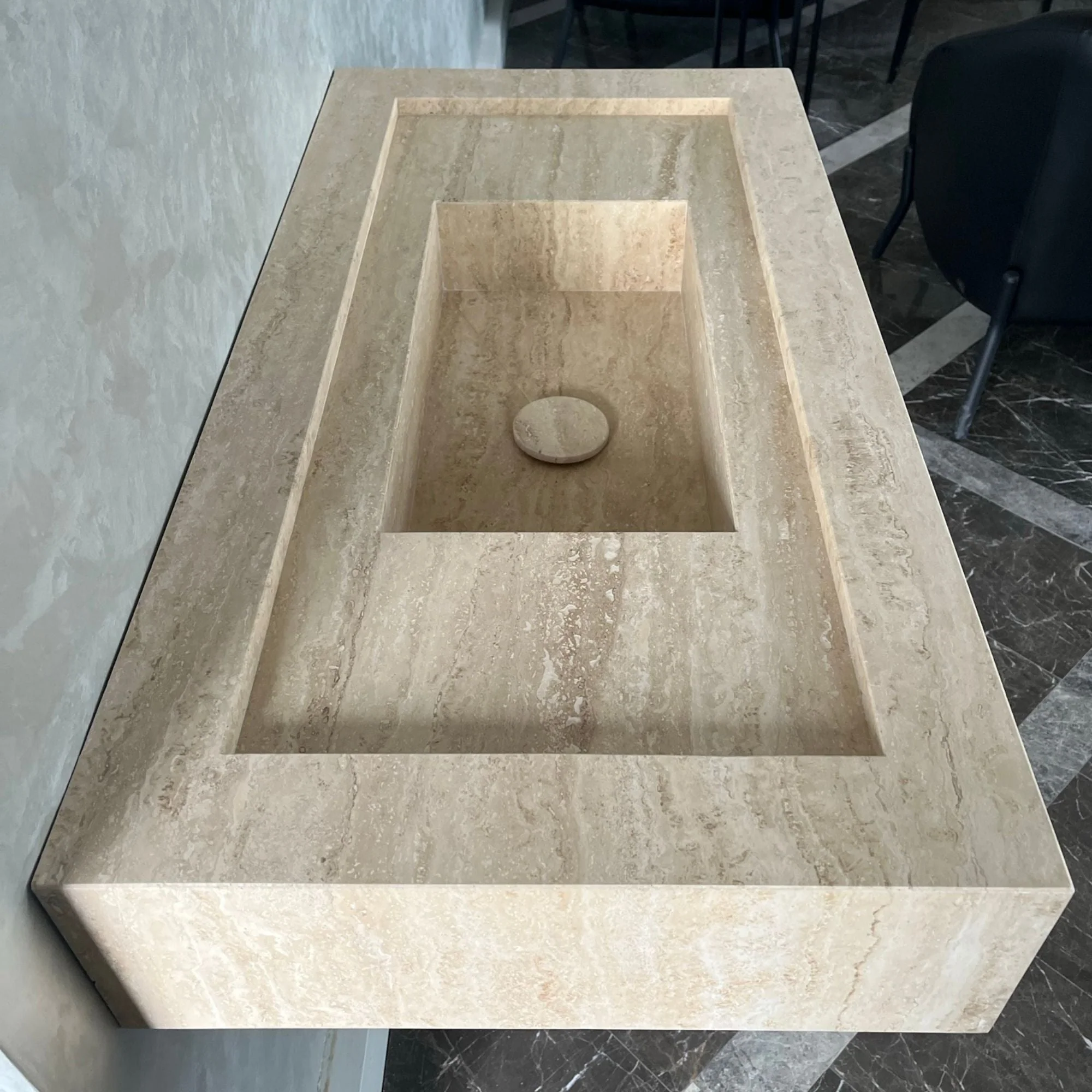 HANDCRAFTED CUSTOM TRAVERTINE SINK (TR-072) - Image 5
