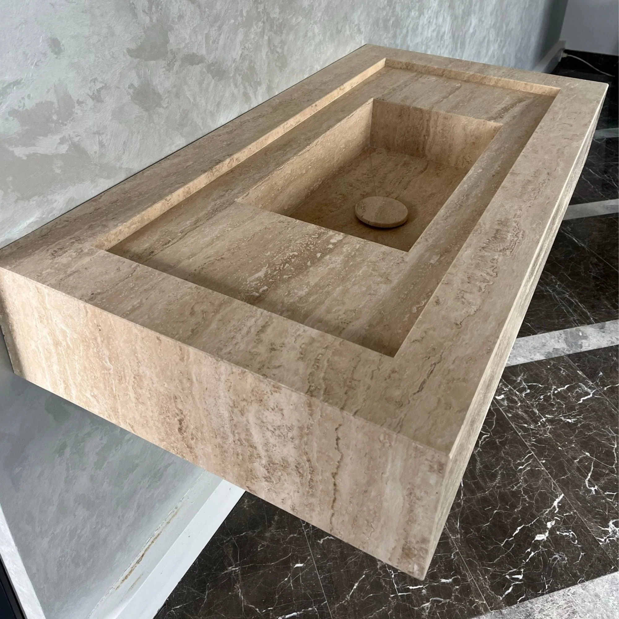 HANDCRAFTED CUSTOM TRAVERTINE SINK (TR-072) - Image 6