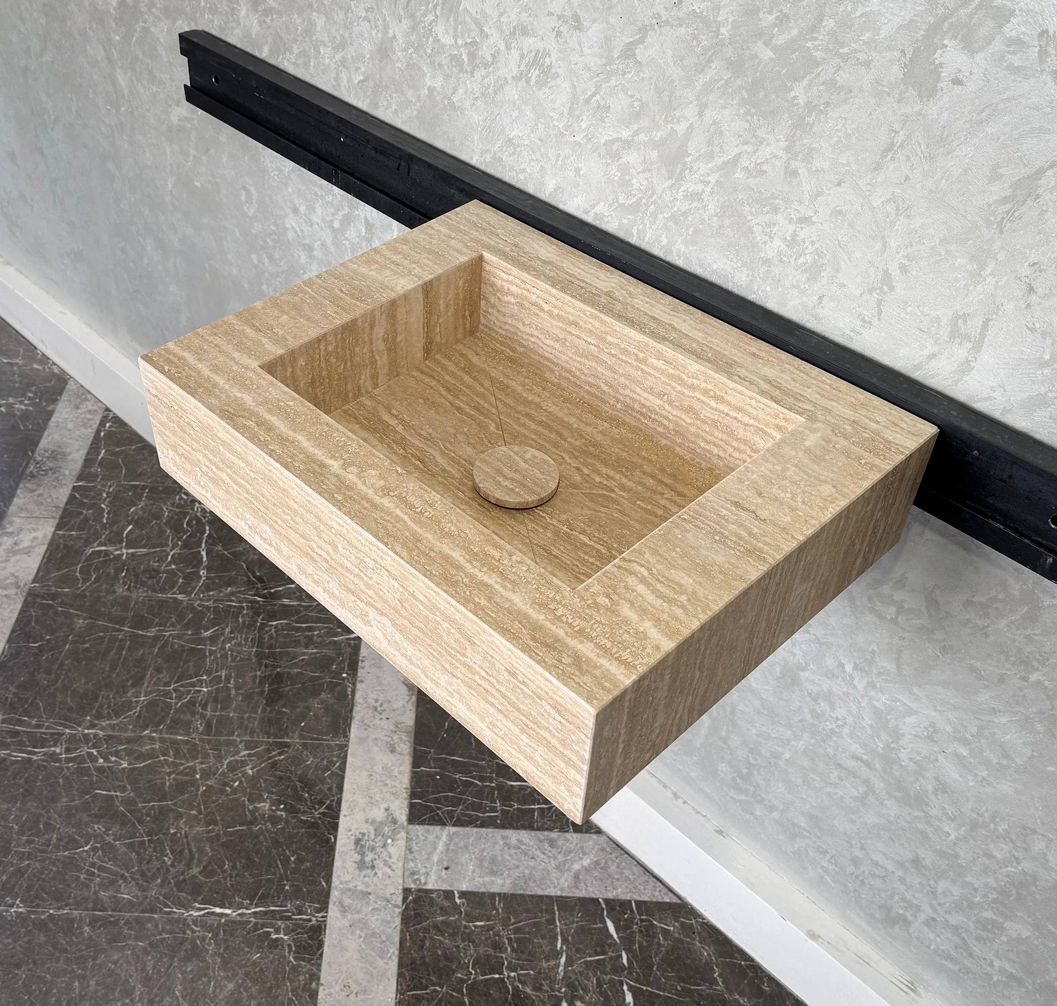 HANDCRAFTED CUSTOM TRAVERTINE SINK (TR-040) - Image 4
