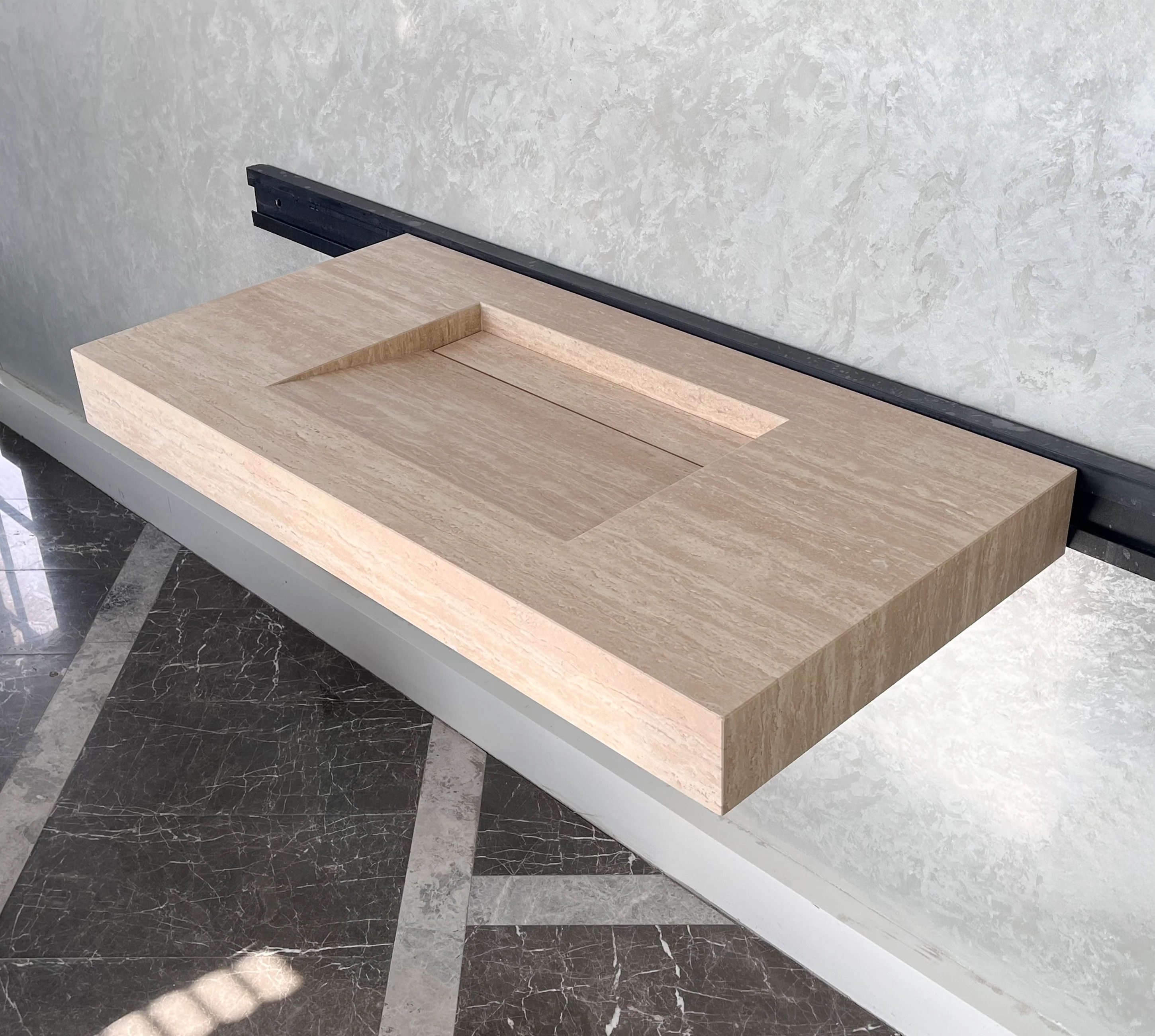 HANDCRAFTED CUSTOM TRAVERTINE SINK (TR-061) - Image 9