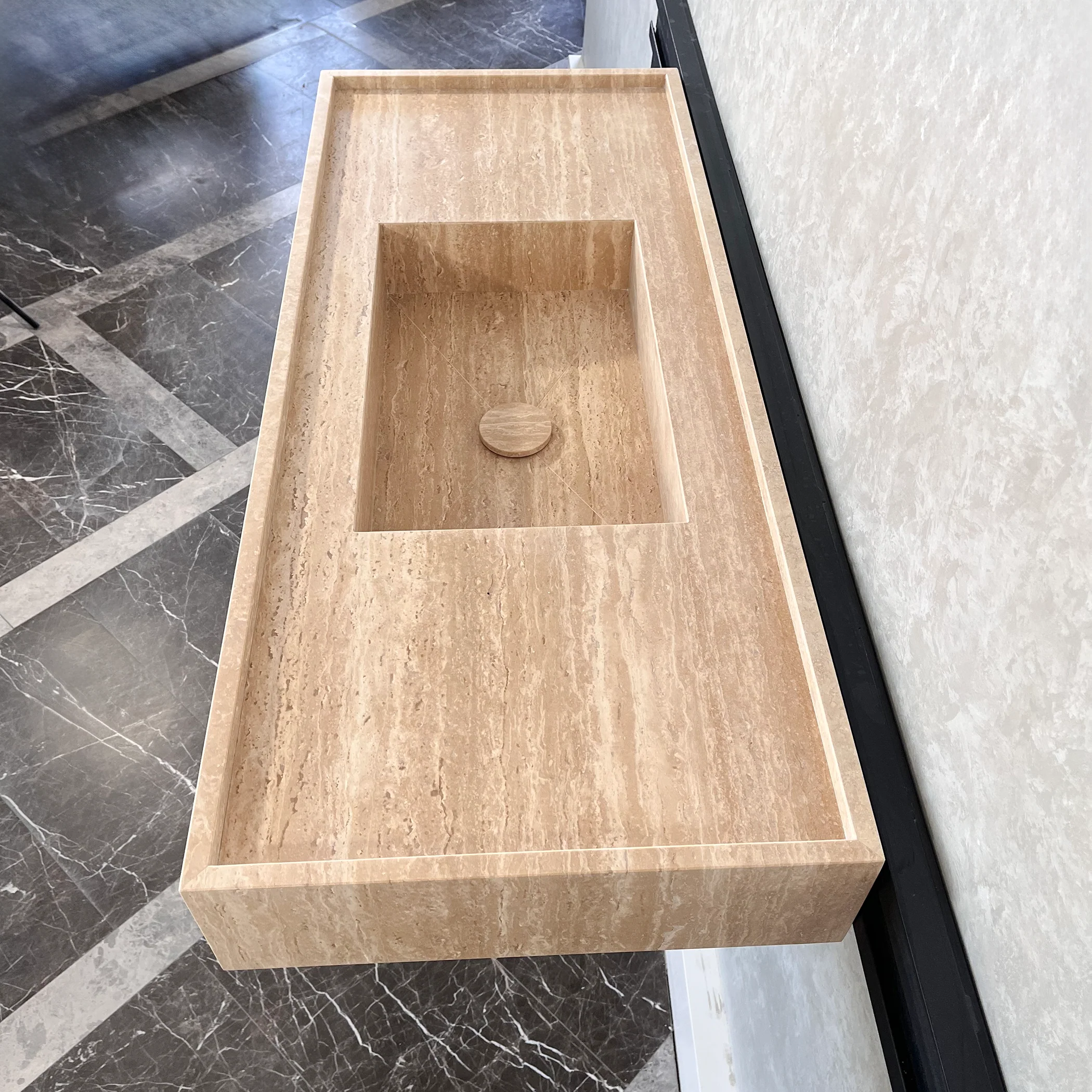 HANDCRAFTED CUSTOM TRAVERTINE SINK (TR-074) - Image 4