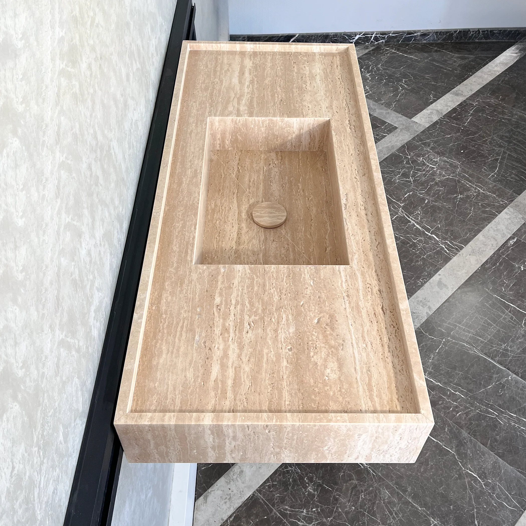 HANDCRAFTED CUSTOM TRAVERTINE SINK (TR-074) - Image 5