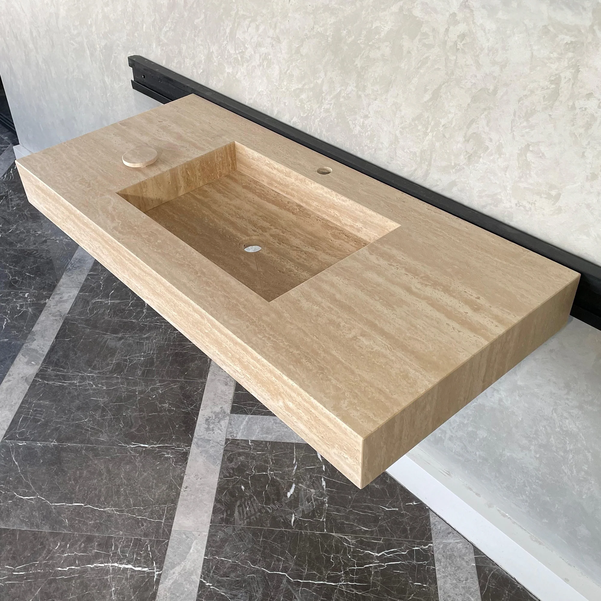 HANDCRAFTED CUSTOM TRAVERTINE SINK (TR-072) - Image 7